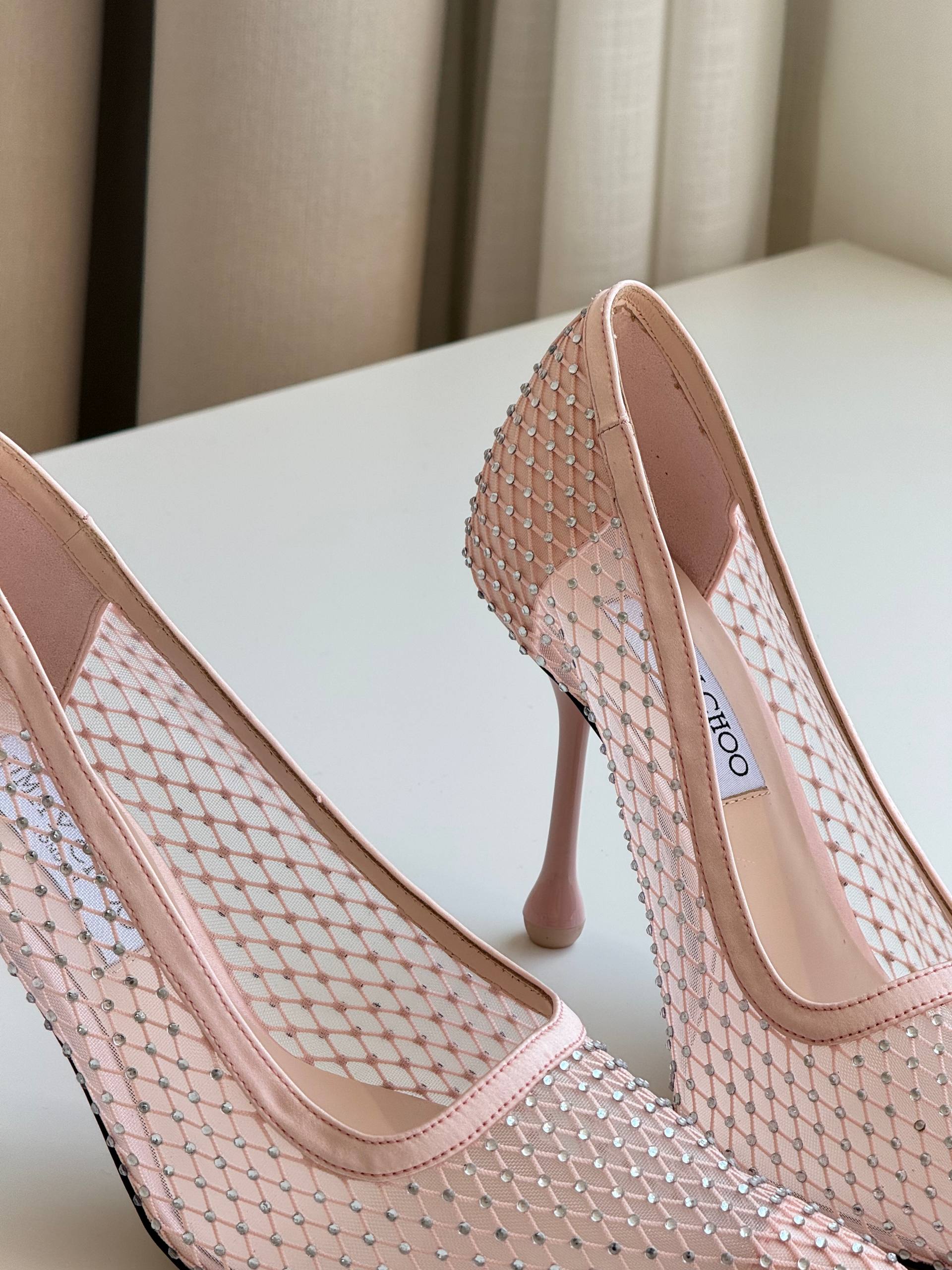Jimmy Choo Love 85 Ballet Pink Mesh Pointed-Toe Pumps with Dégradé Crystals