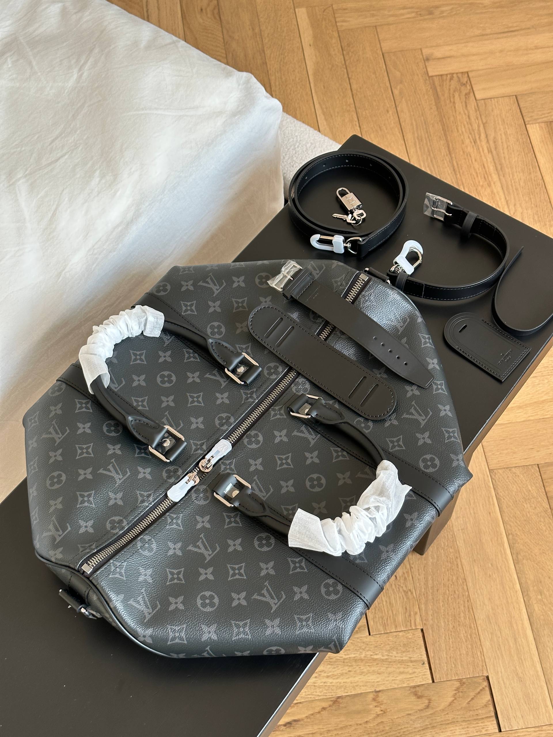 Louis Vuitton Monogram Eclipse Keepall Duffle Travel Bag