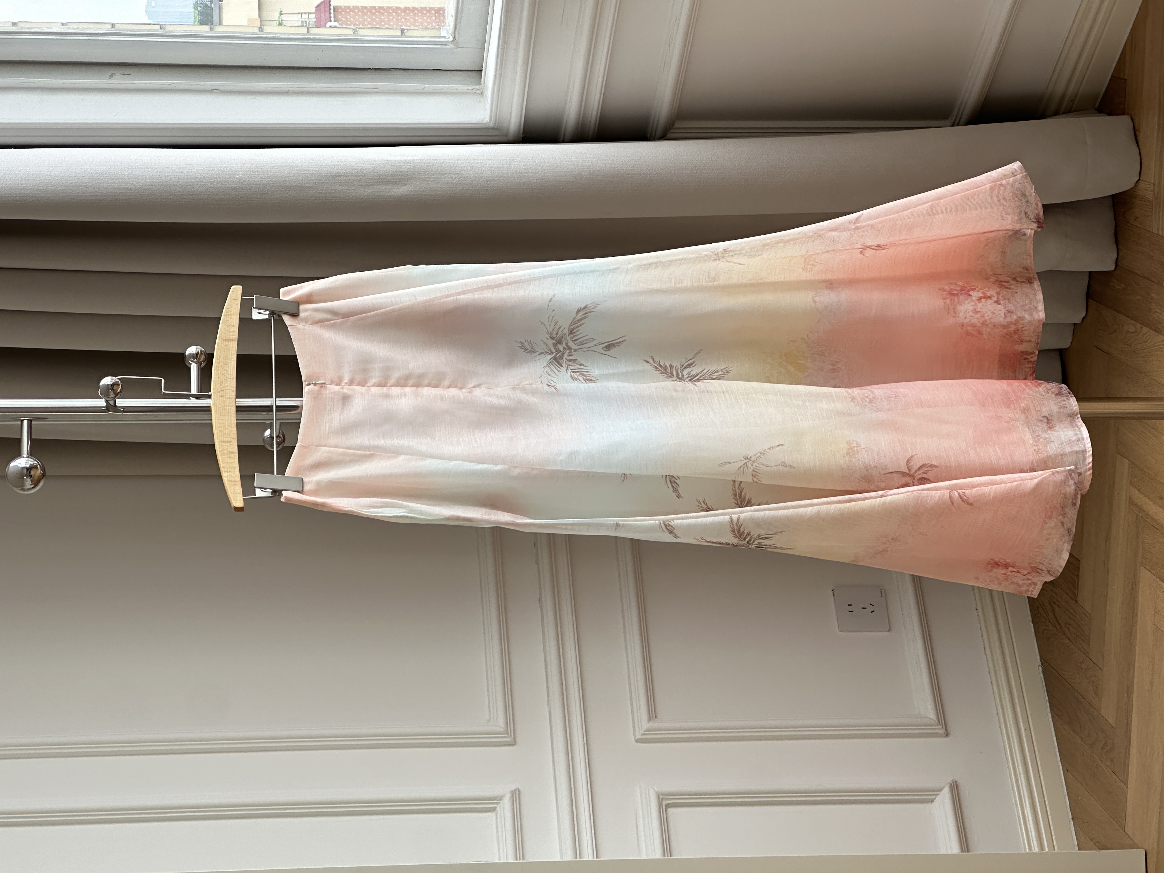 Pink Blue Gradient Palm Tree Print Satin High Waist Maxi Mermaid Skirt