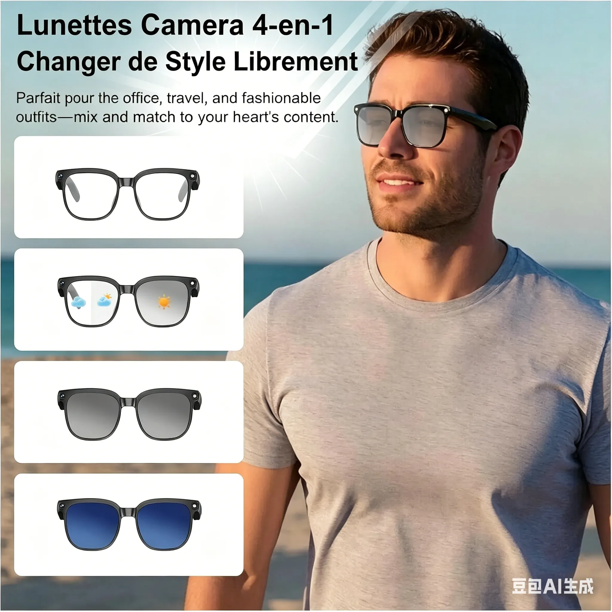 Lunettes intelligentes Bluetooth avec caméra