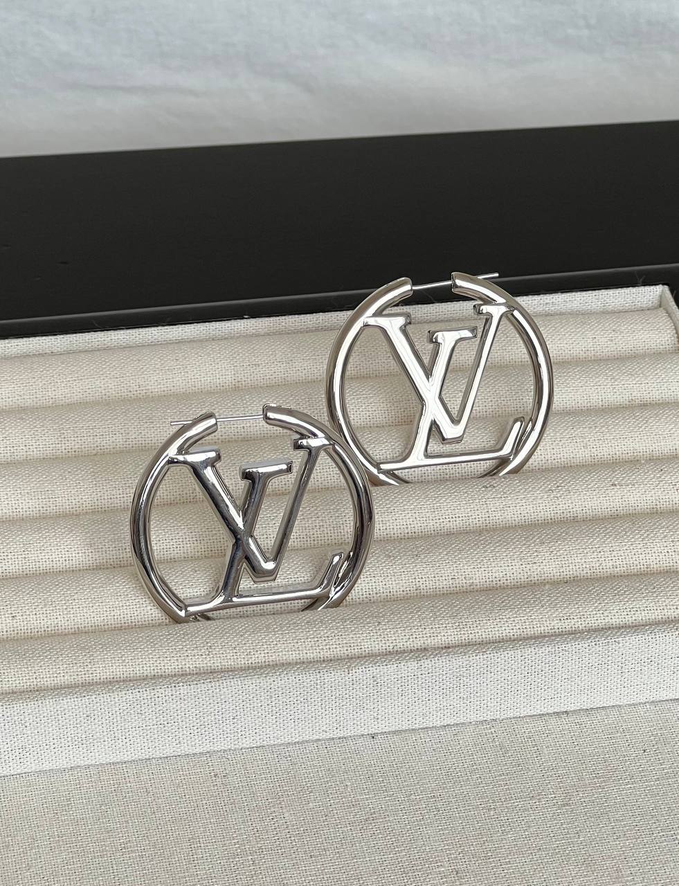 Louis Vuitton Silver-tone Hollow LV Circle Hoop Earrings