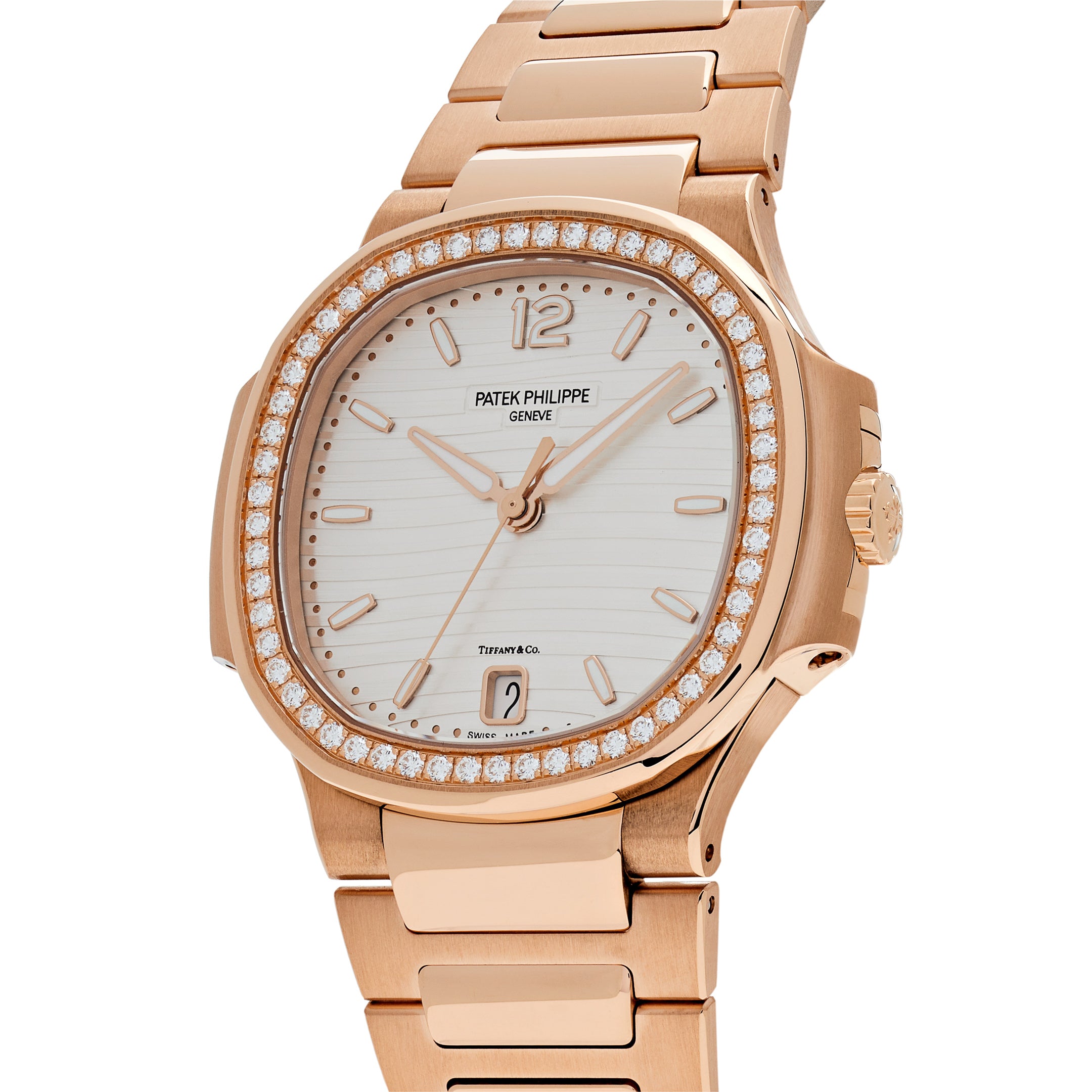 Patek Philippe Nautilus Rose Gold Diamond Bezel White Tiffany & Co. Dial 7118/1200R-001【1:1 Replica】