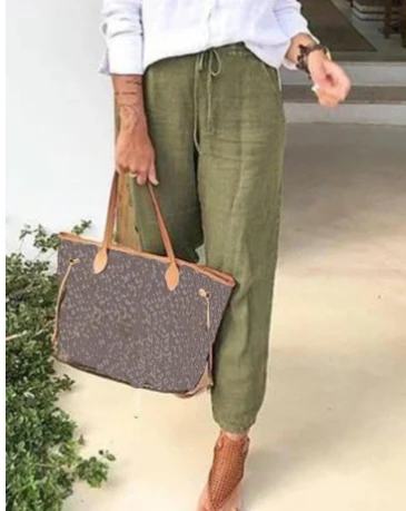 Pantalon Lin et Coton Taille Haute 