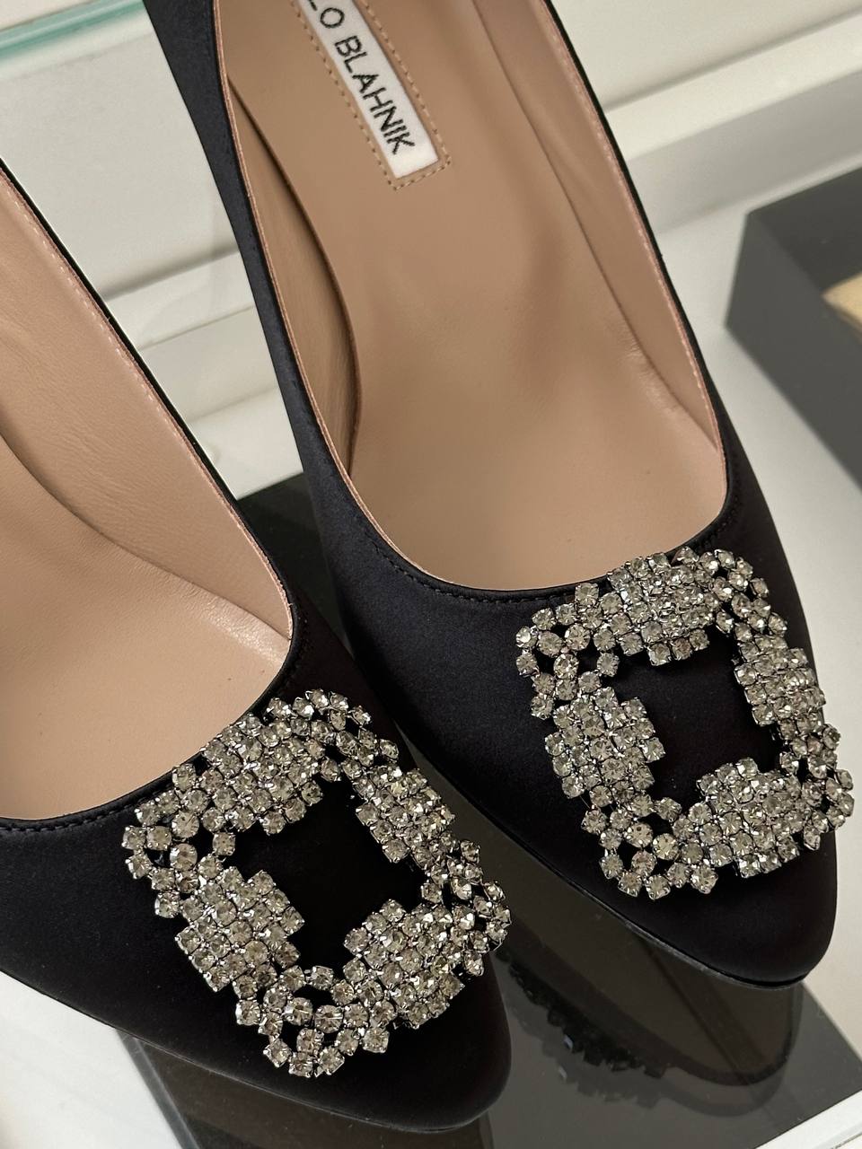 Manolo Blahnik Hangisi Crystal-Embellished Satin Pumps