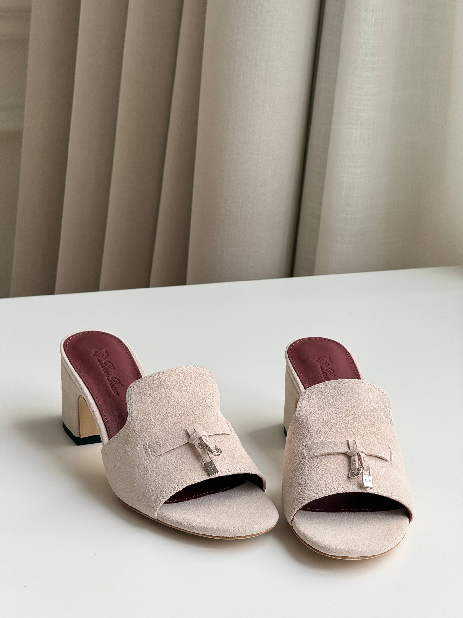 Loro Piana Lock Bow Suede Block Heel Open-Toe Mule Sandals