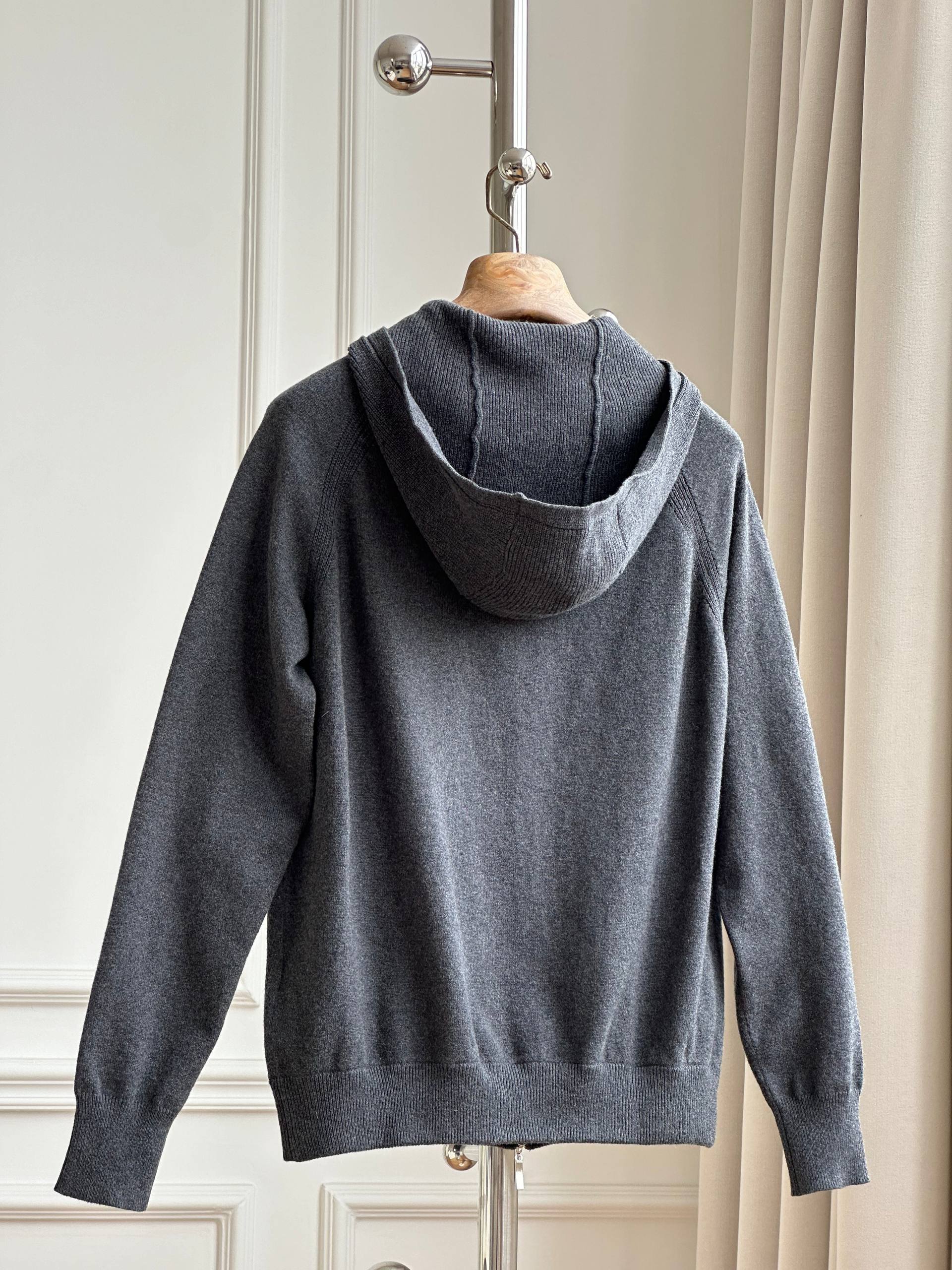 Solid Cashmere Zip-up Hooded Knit Cardigan