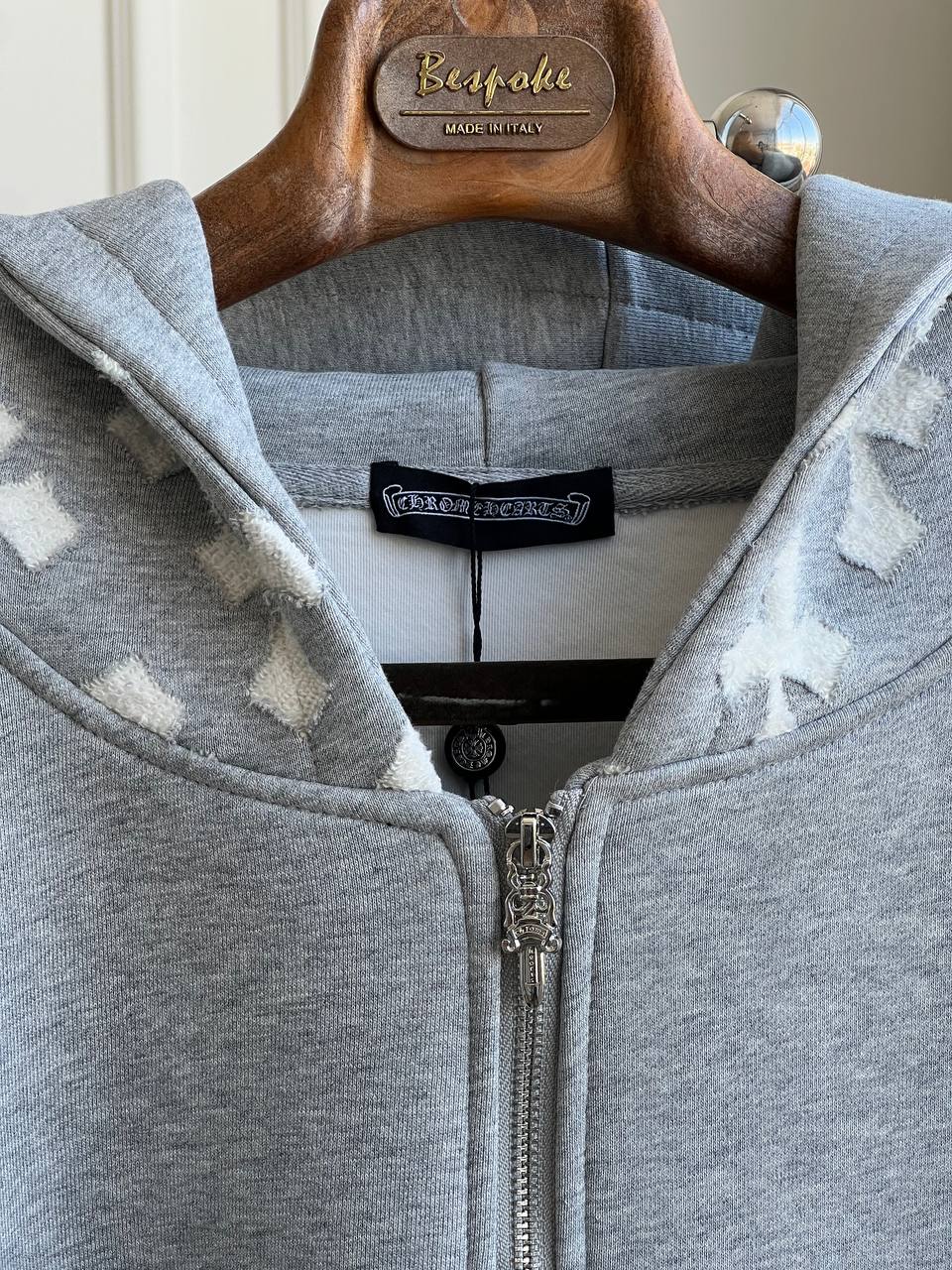 Chrome Hearts Grey Cross Patch Zip-Up Hoodie