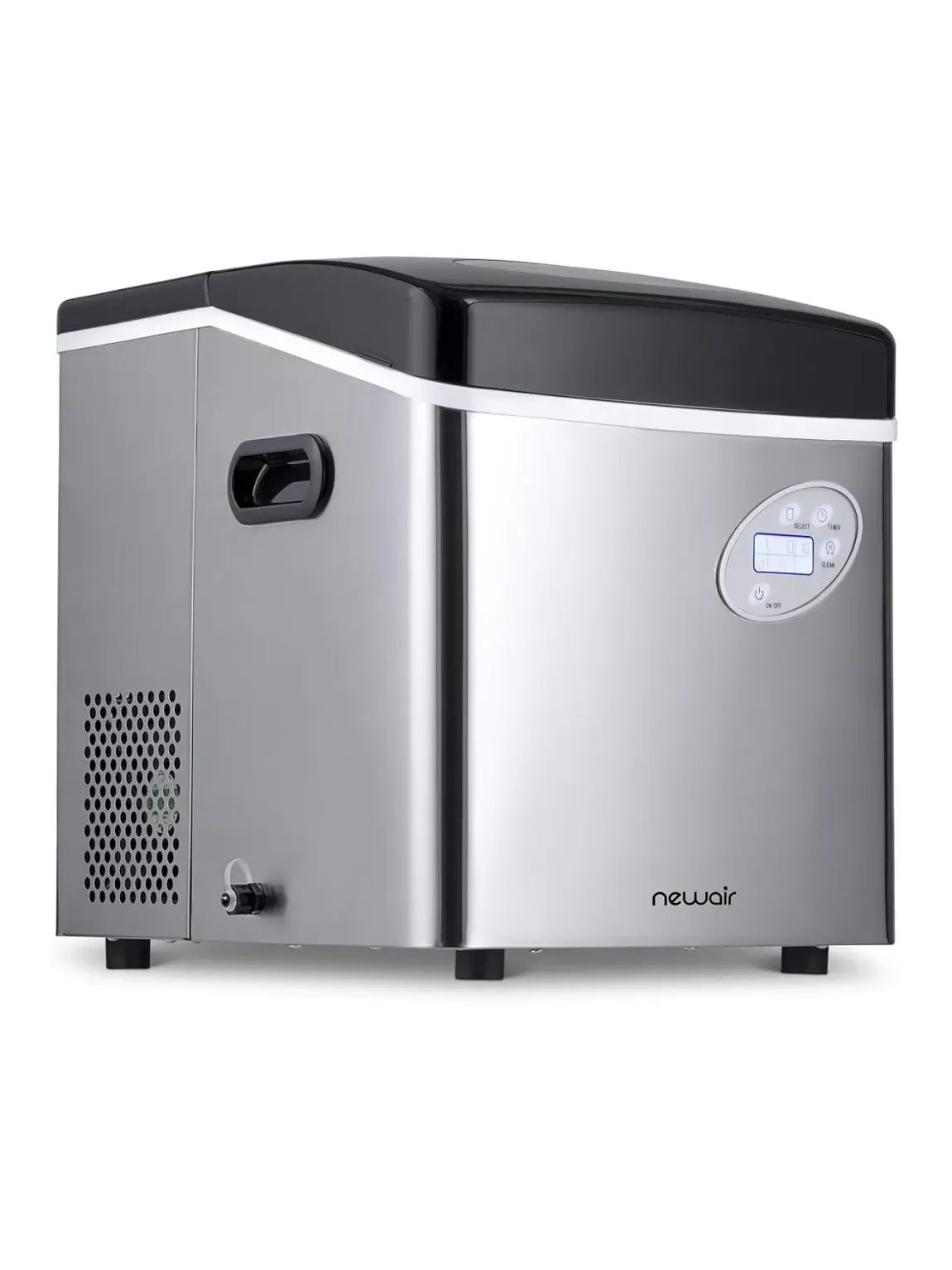 Newair Portable Ice Maker 50 lb. Daily, 12 Cubes in Under 7 Minutes - Compact Countertop Design - 3 Size Bullet Shaped Ice - for Kitchen/Office/RV/Bar - Stainless Steel