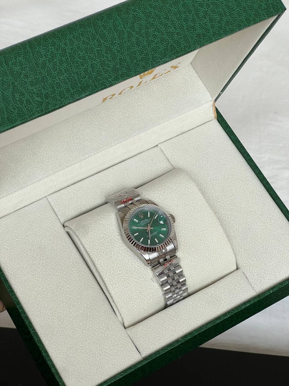 Rolex Datejust Green Dial Fluted Bezel Jubilee Steel Bracelet Watch
