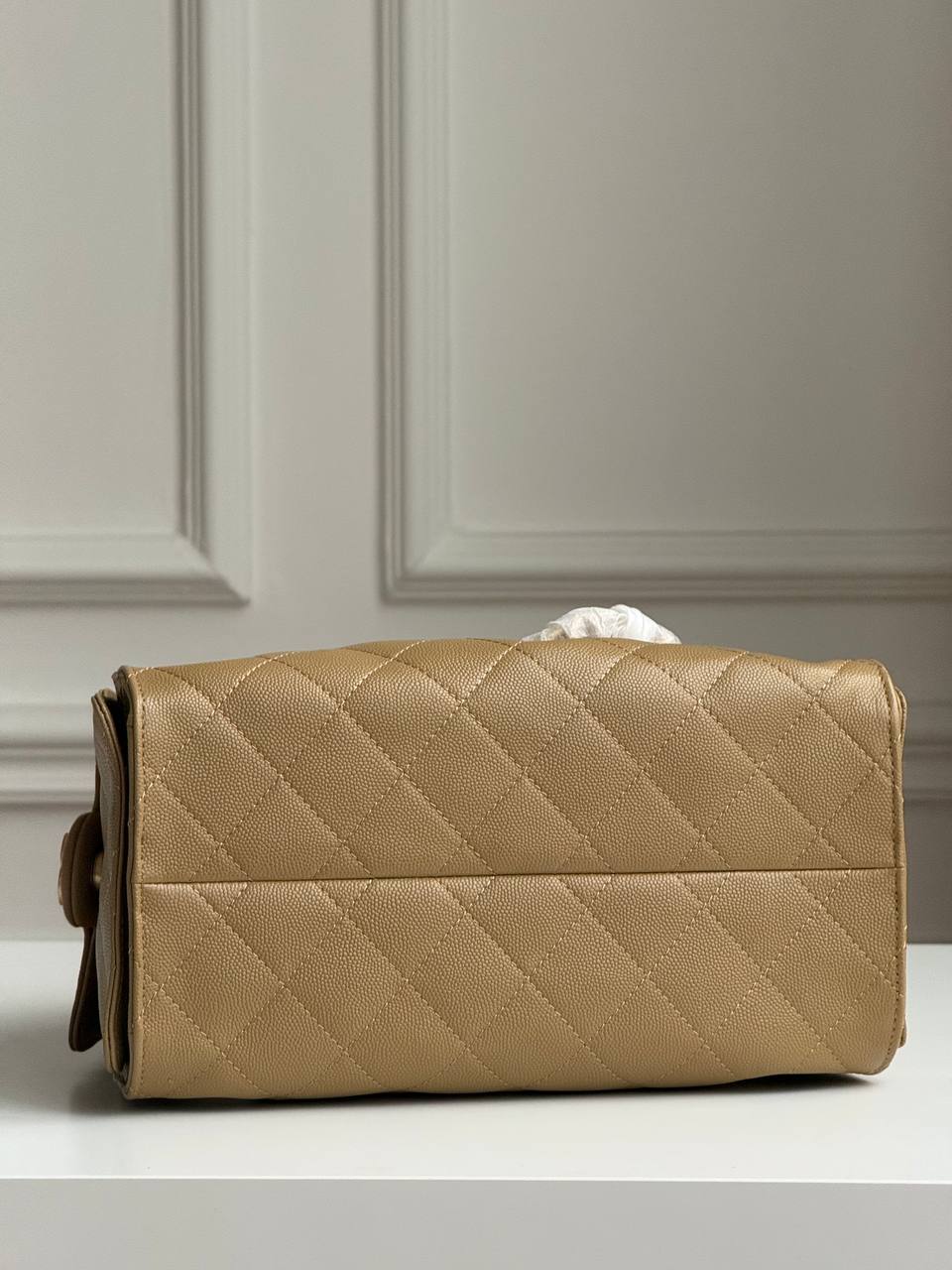 Chanel 25 Caramel Caviar Quilted Drawstring Bucket Bag