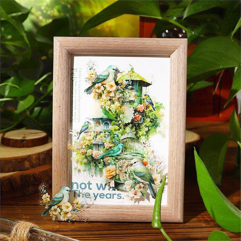 1011  PET stickers bird language flower house series waterproof birdcage themed handbook landscape coo card collage