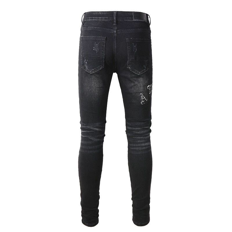 No. 829 Bandana Letters Ripped Jeans Black