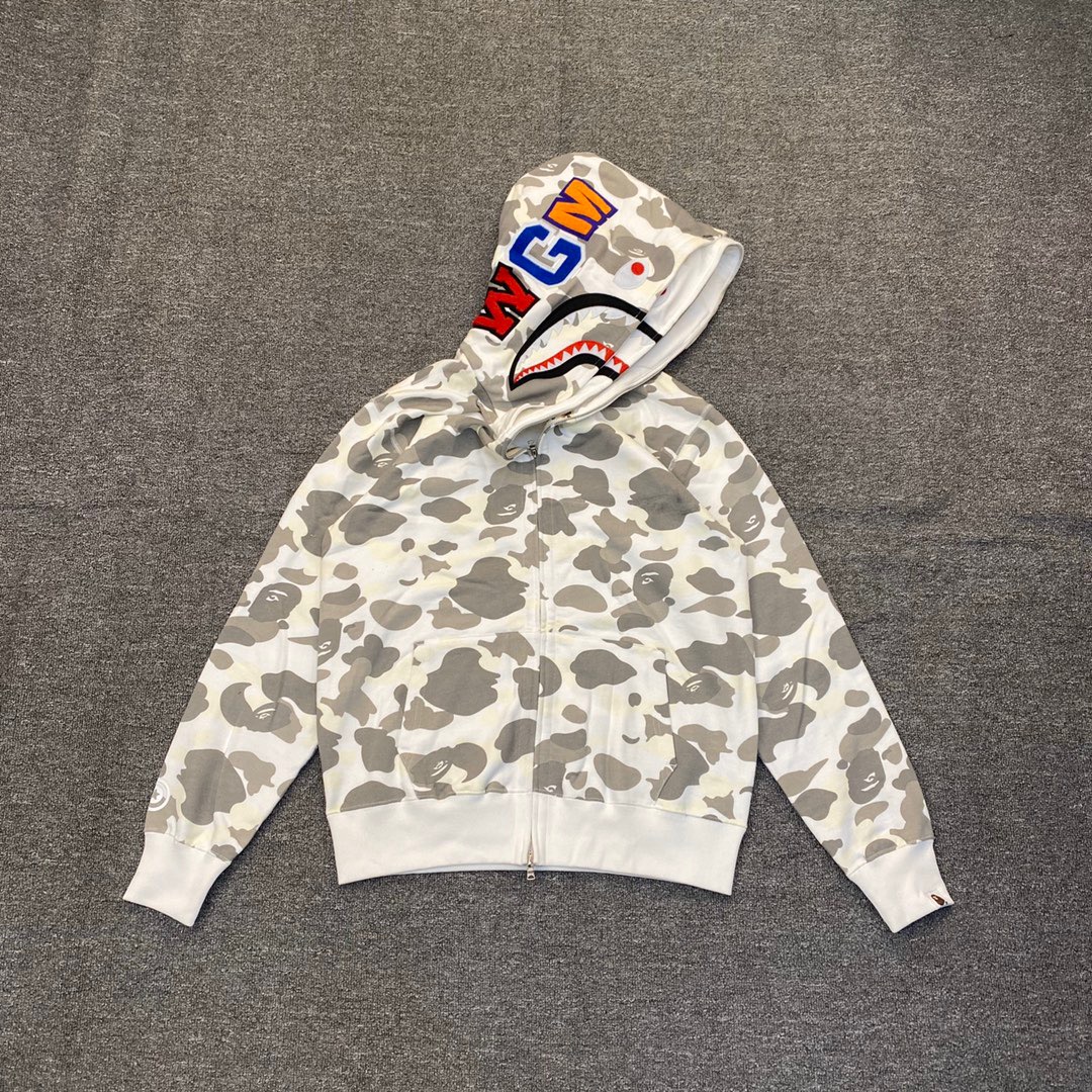 1:1 Best Quality White Camo 2 Hood Zipper Hoodie