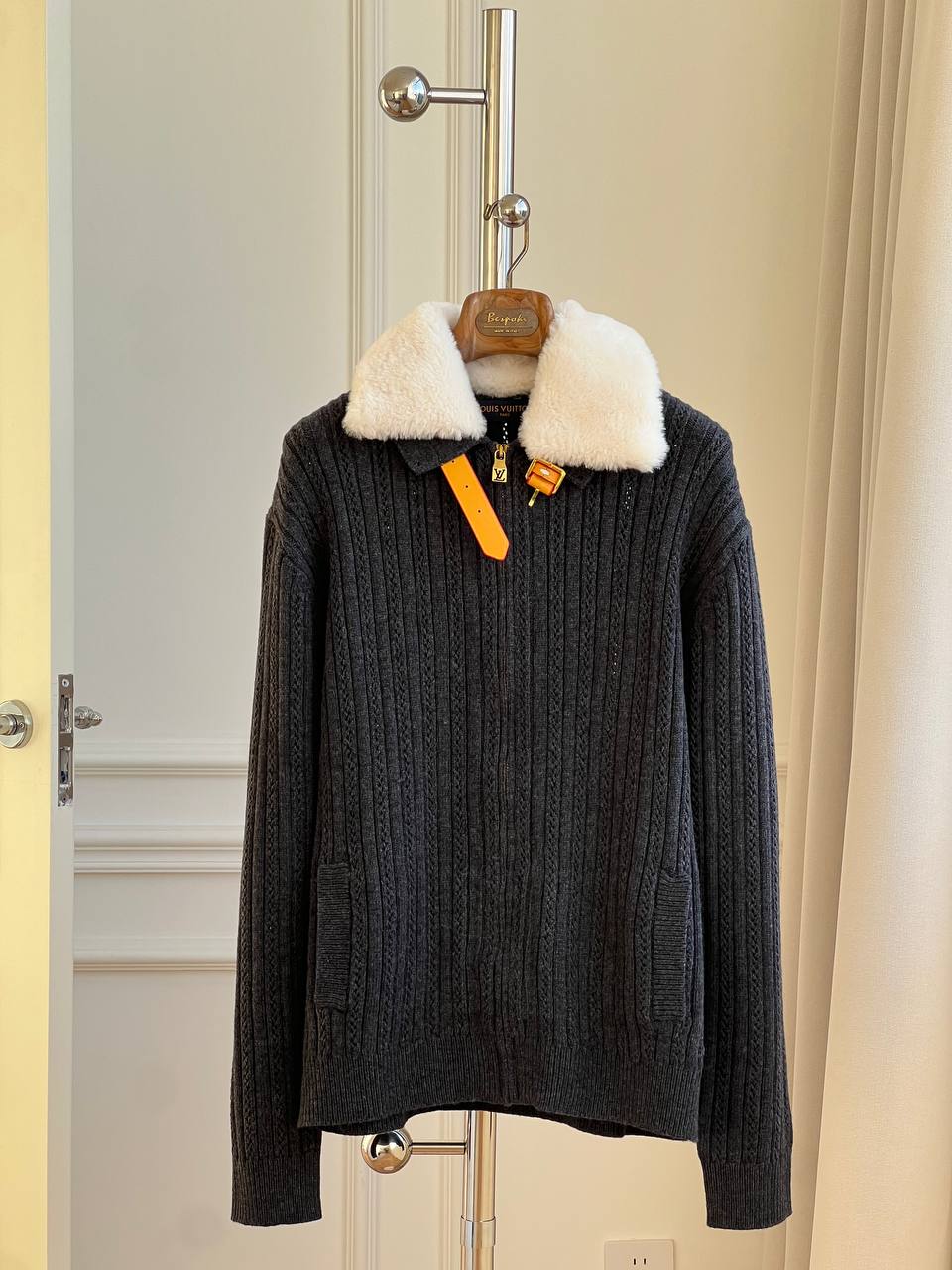 Louis Vuitton Shearling-Collar Cashmere-Blend Knit Jacket