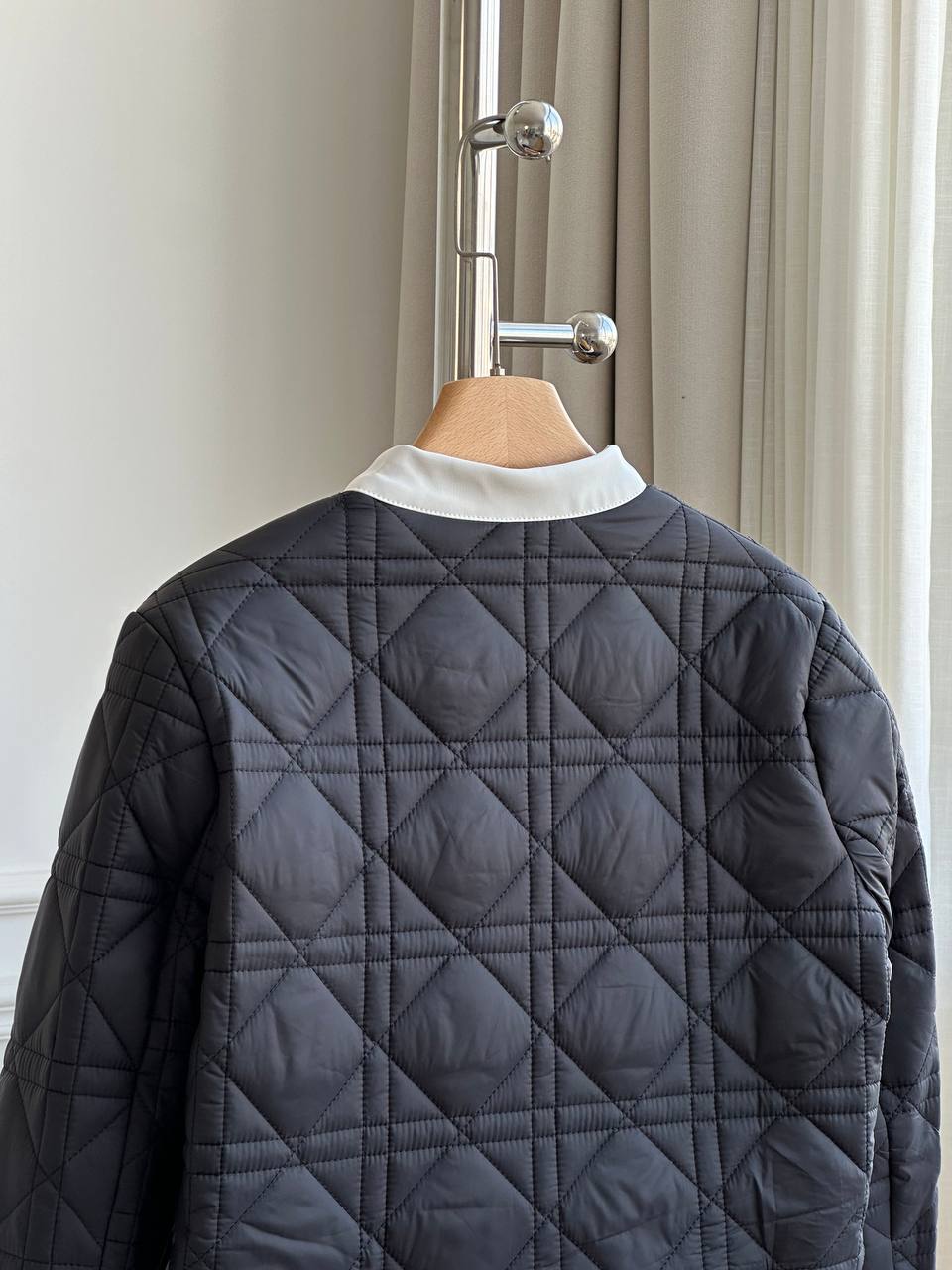 Chanel Black & White Trim Diamond Quilted Letter Pocket Stand Collar Cropped Padded Jacket