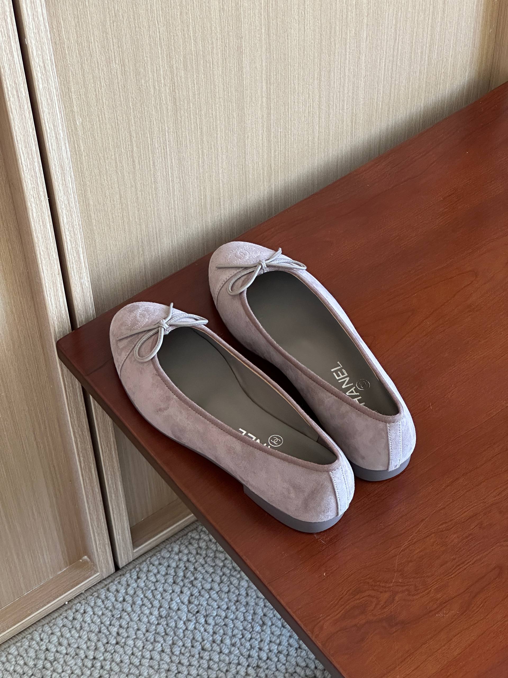 Chanel Dusty Pink Suede Bow Flat Ballet Shoes