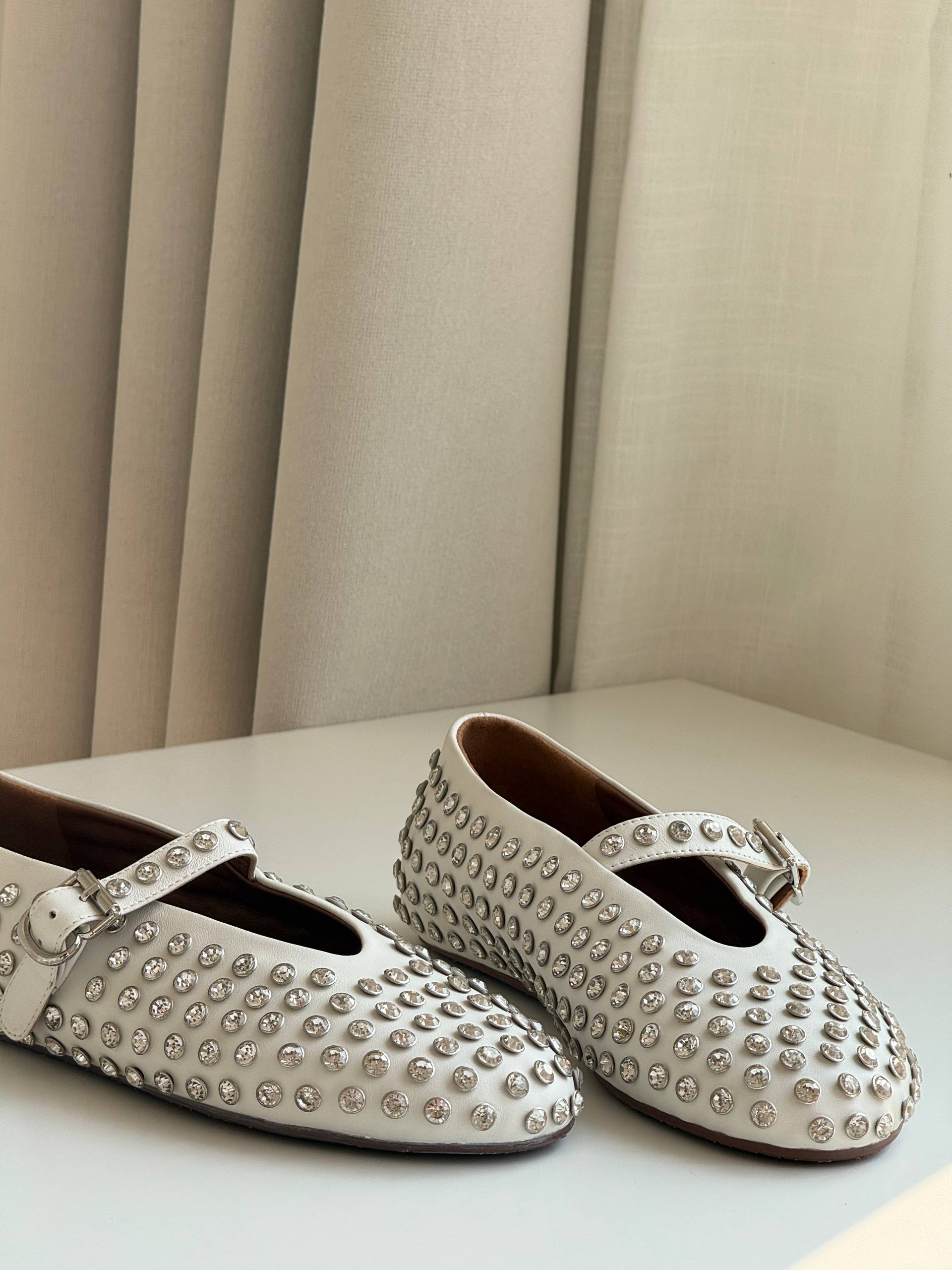 Rhinestone Studded Mary Jane Ballet Flats / Crystal Embellished Ballerina Shoes