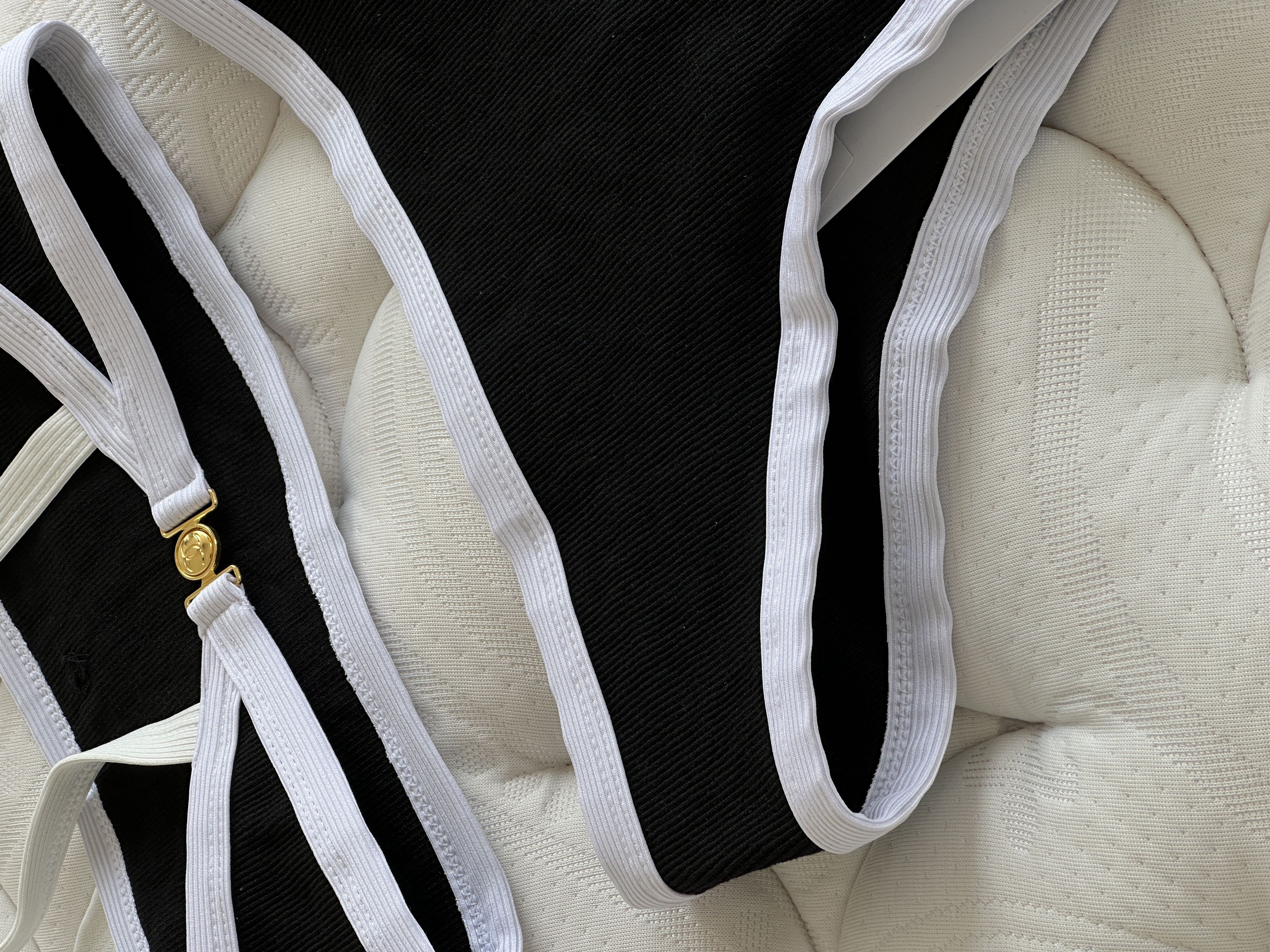 Chanel Black and White Two-Tone Ribbed Bikini Set with CC Logo