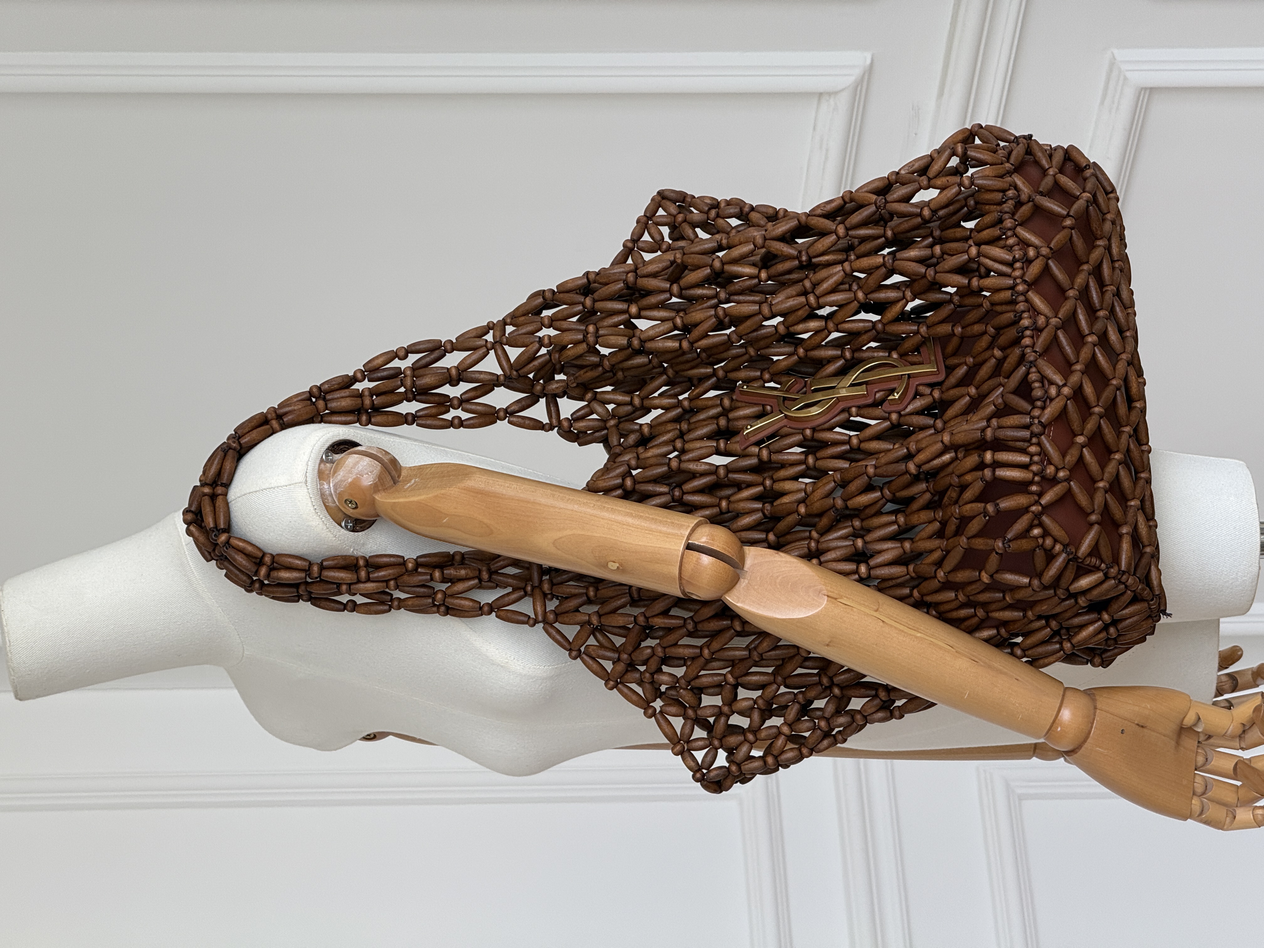 Saint Laurent Icare Beaded Wood Tote
