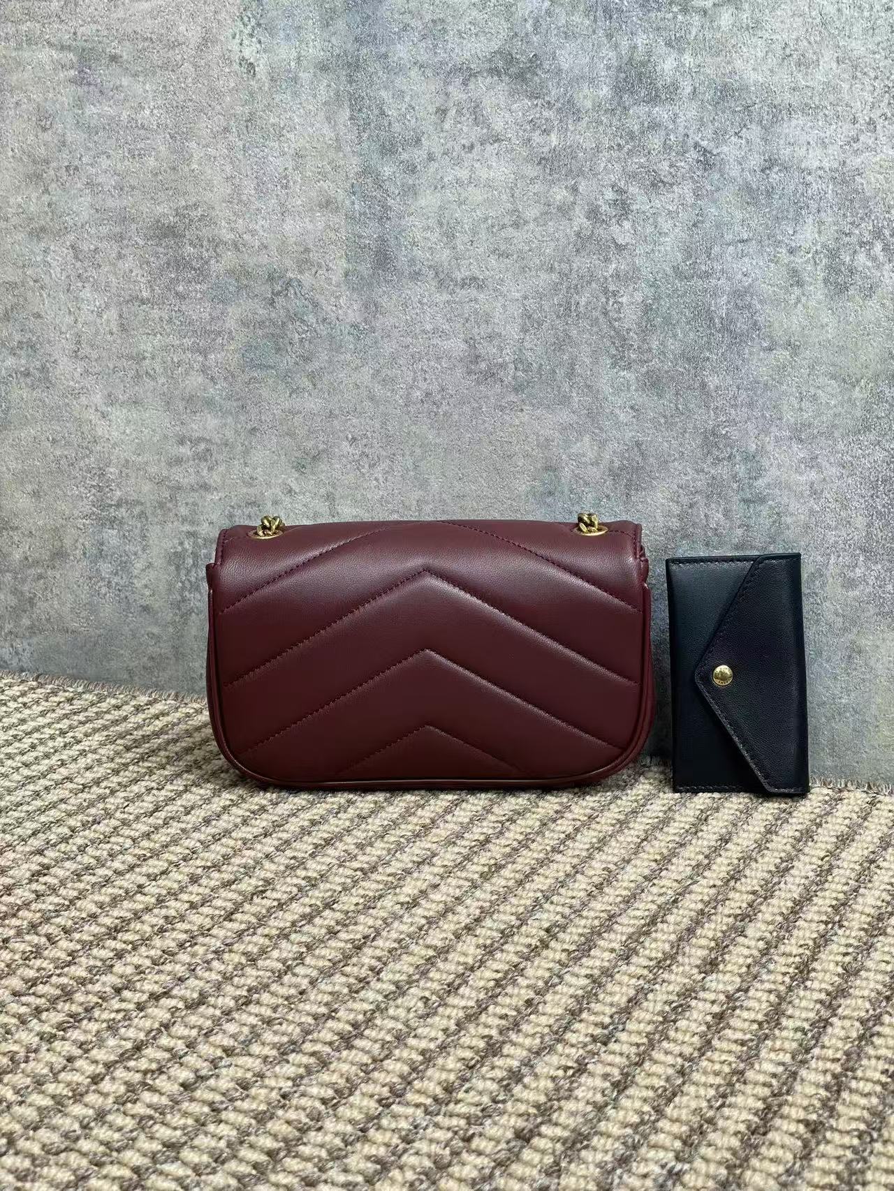 YSL Loulou Mini Chain Crossbody Bag Burgundy