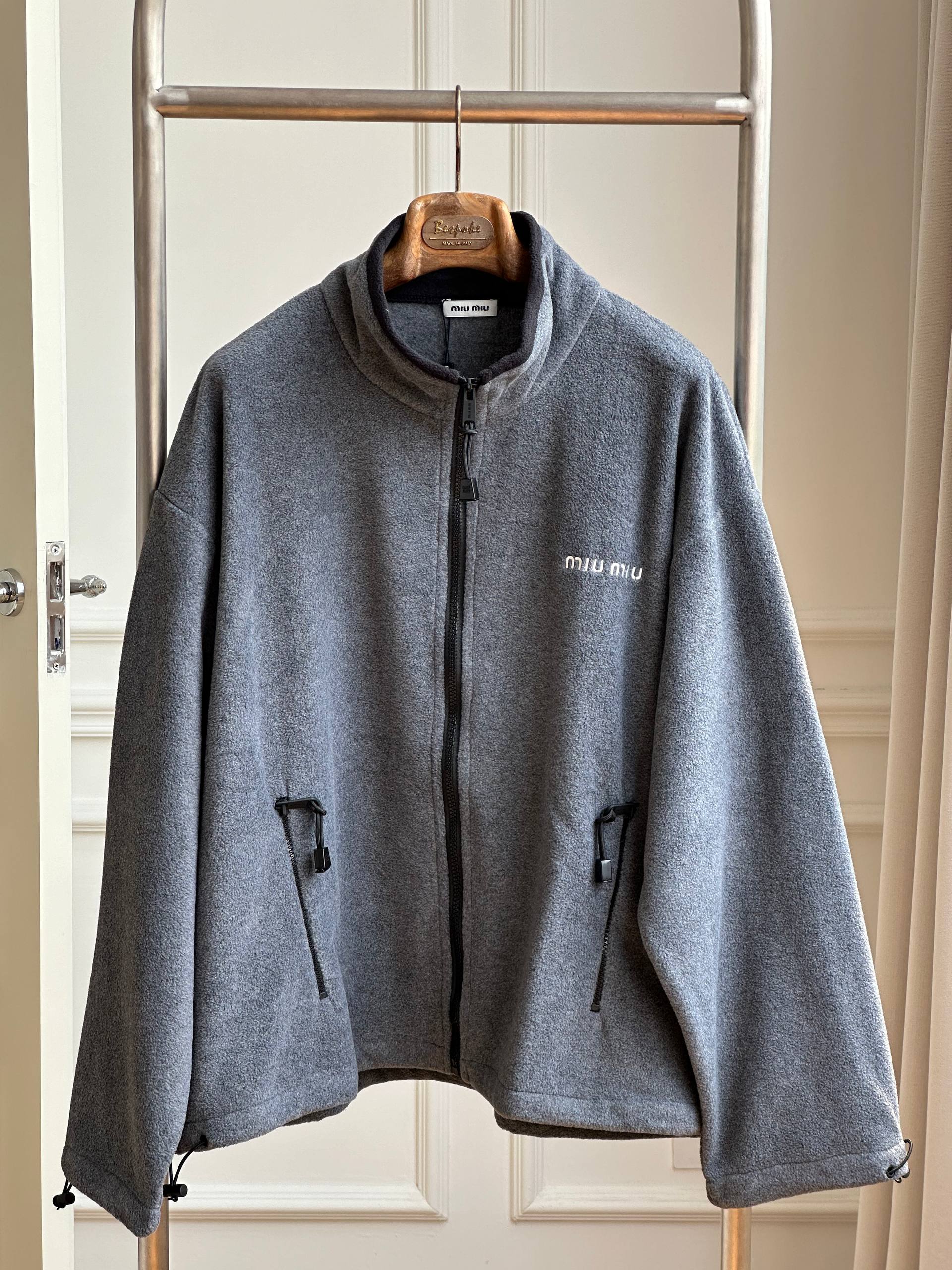 Miu Miu Grey Fleece Stand Collar Zipper Jacket