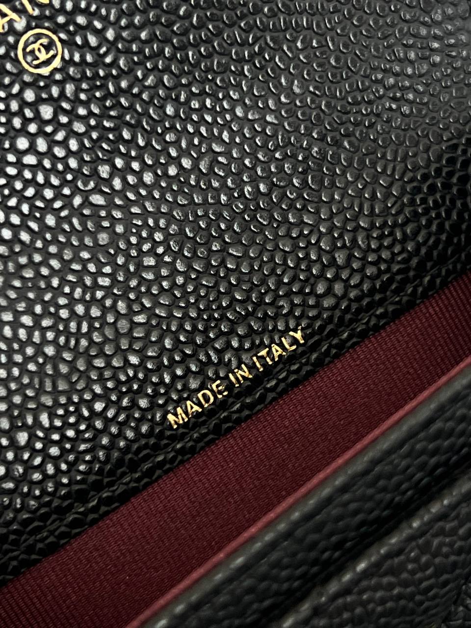 Chanel Black Caviar Leather Quilted Flap Card Holder With Gold CC Logo