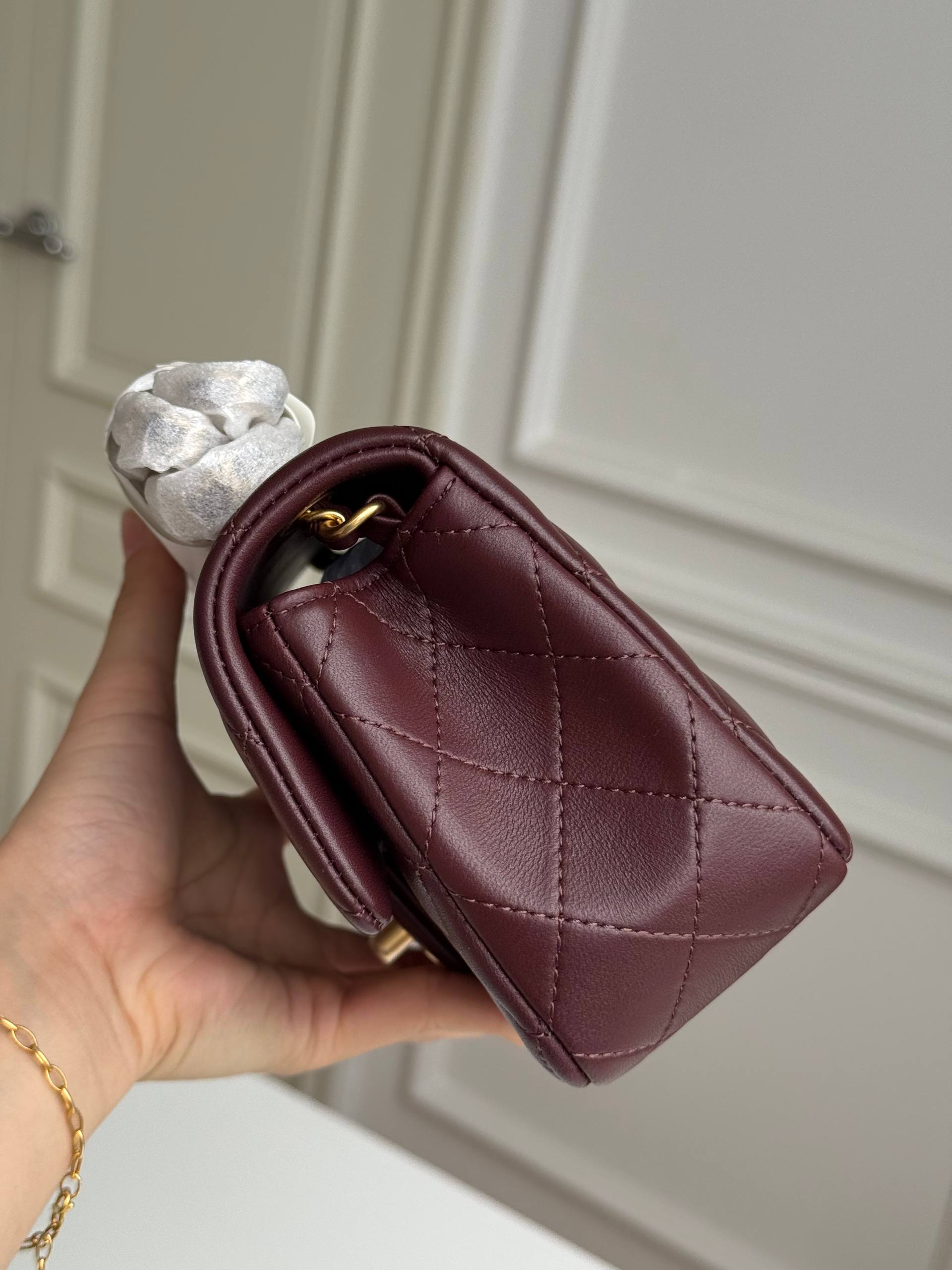 Chanel Mini Classic Flap Burgundy Lambskin Crossbody Bag