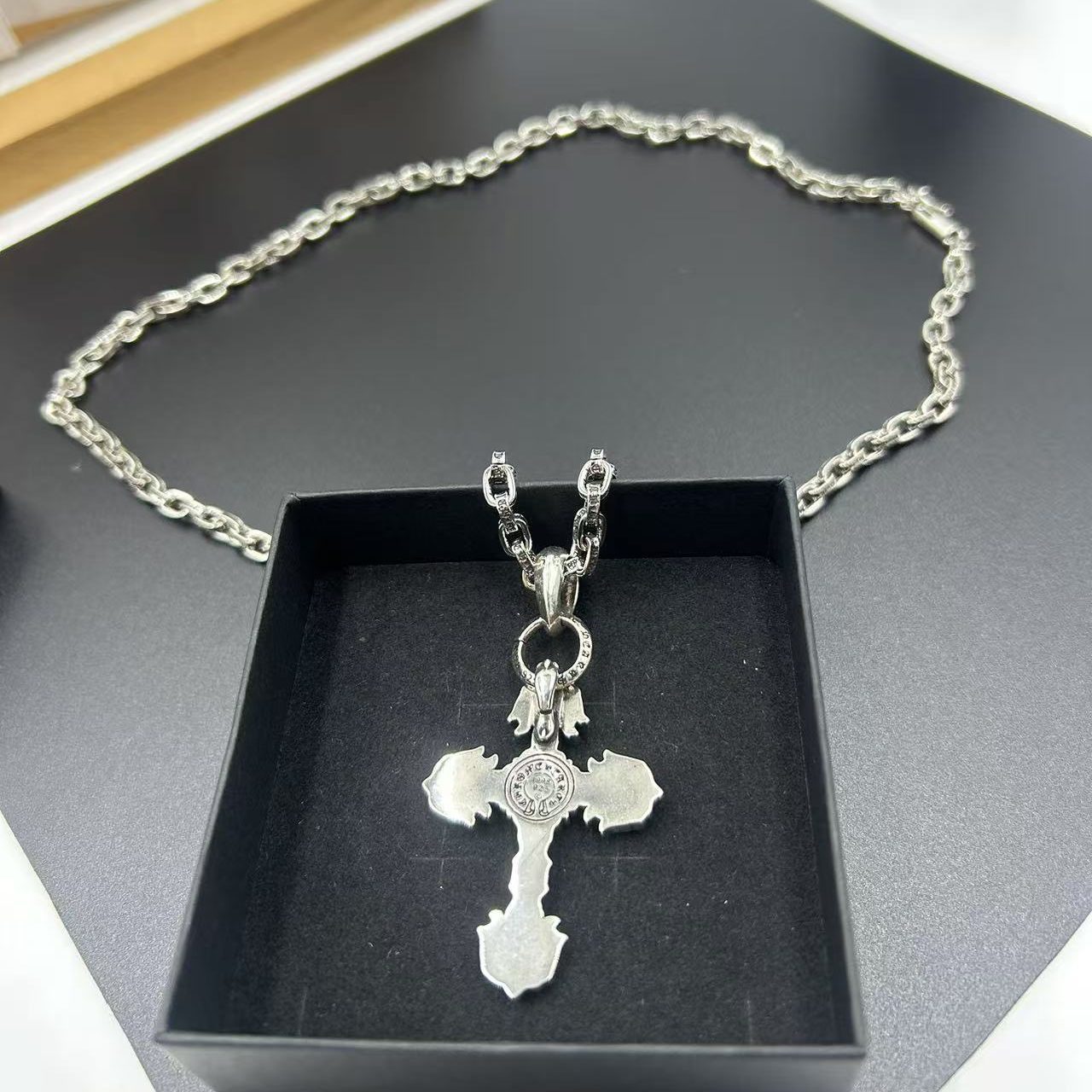 CHROME HEARTS ENGRAVED CROSS NECKLACE