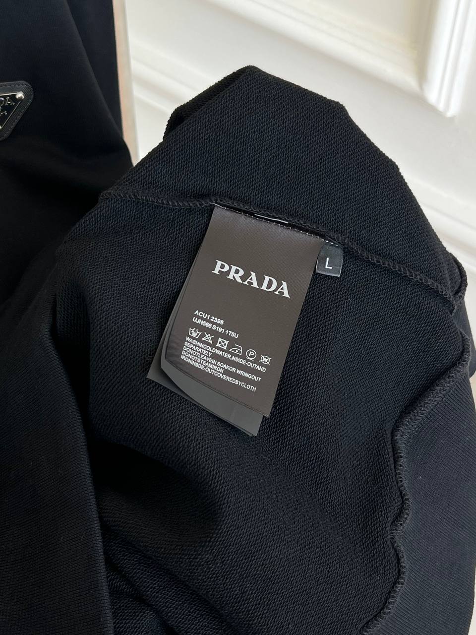Prada Black Triangle Logo Crew Neck Sweatshirt
