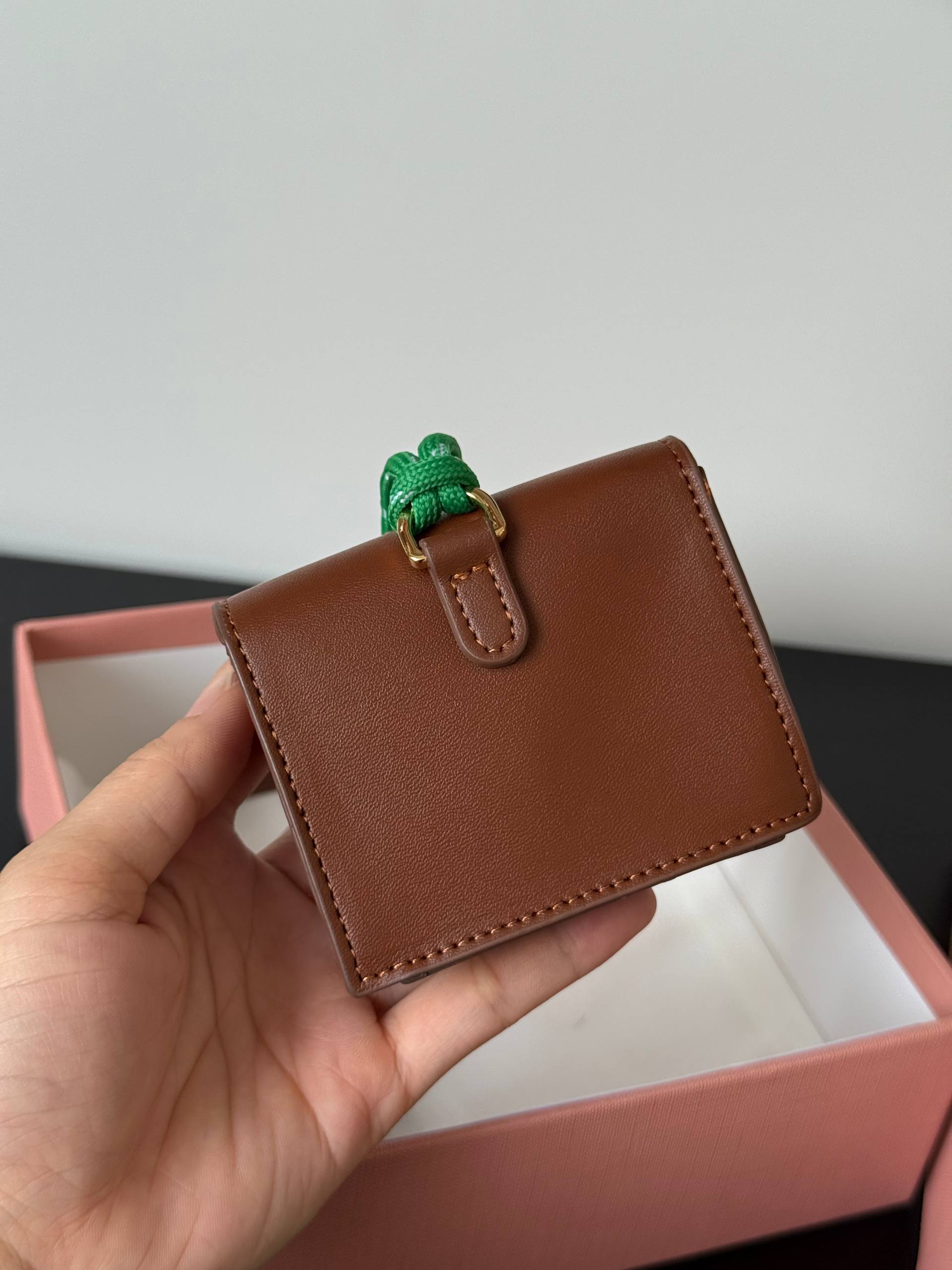 Miu Miu Brown Leather Envelope Card Holder With Gold Logo