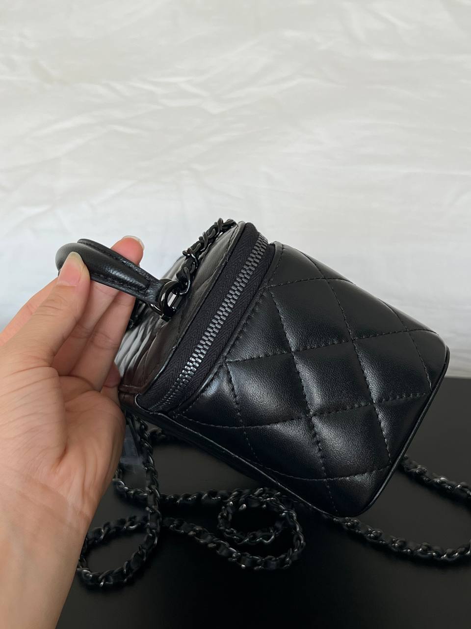 Chanel Black Quilted Lambskin Mini Vanity Top Handle Bag