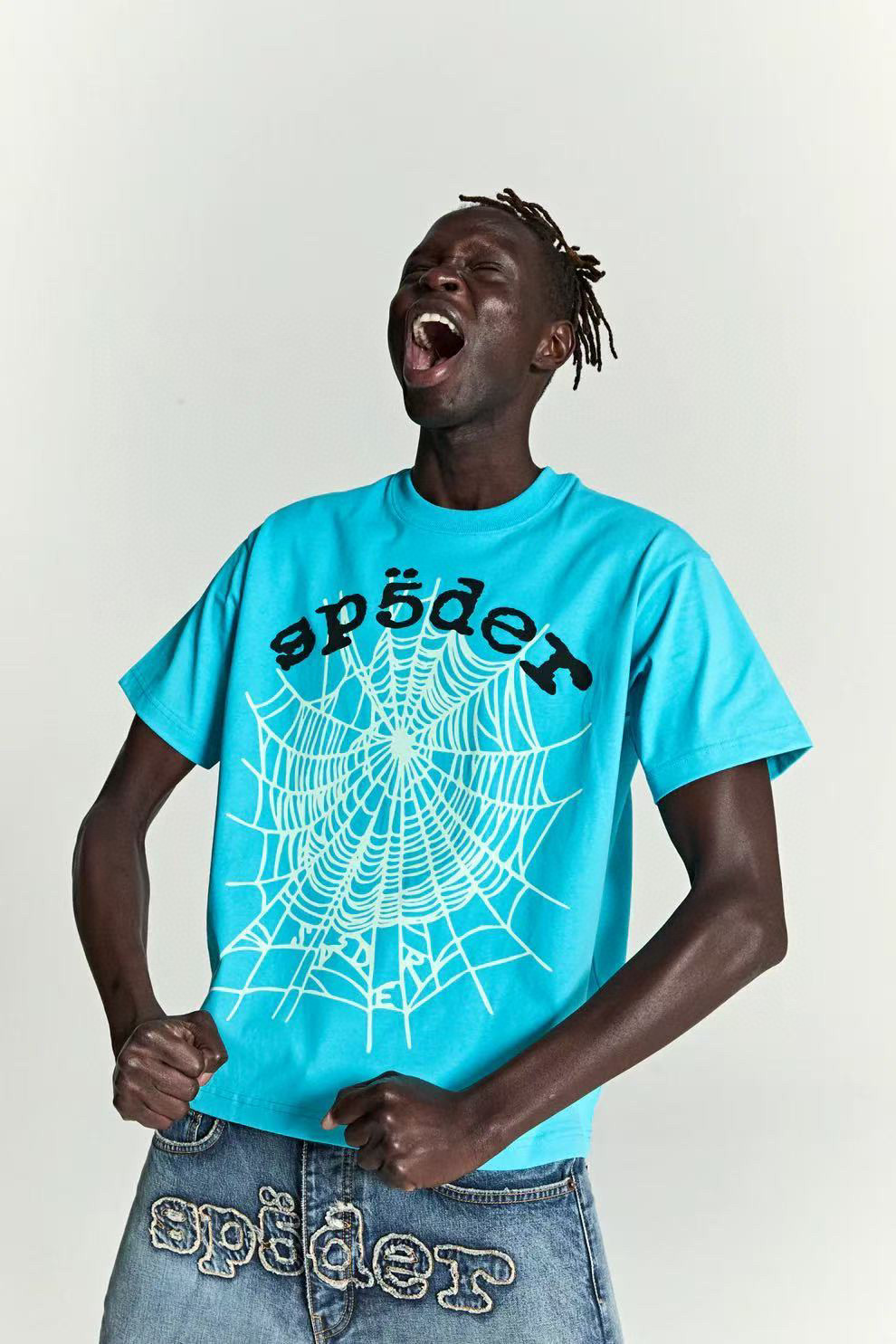 1:1 Best Quality Sp5der Logo Tee Sky Blue Color