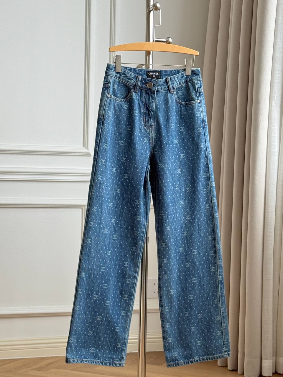CHANEL 23P CC Polka Dot Print Straight-Leg