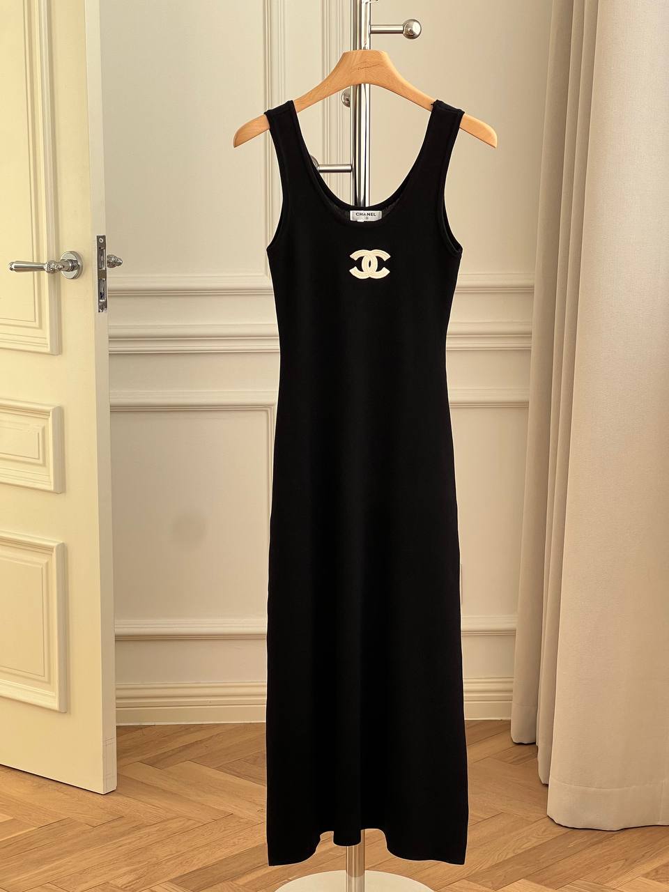 Chanel CC Logo Embroidered Tank Knit Maxi Dress
