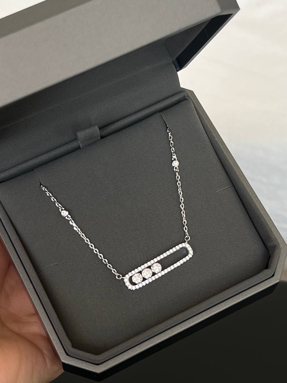 Messika Move Rectangular Three Moving Diamonds Necklace
