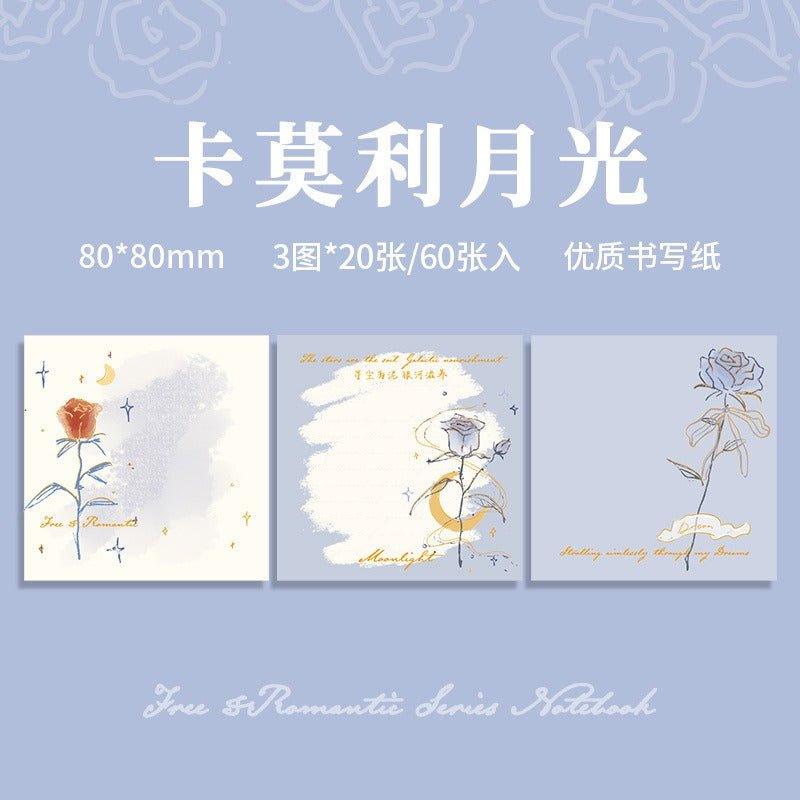 2065 Full-stamped trio of memo pads. The Name of the Rose.