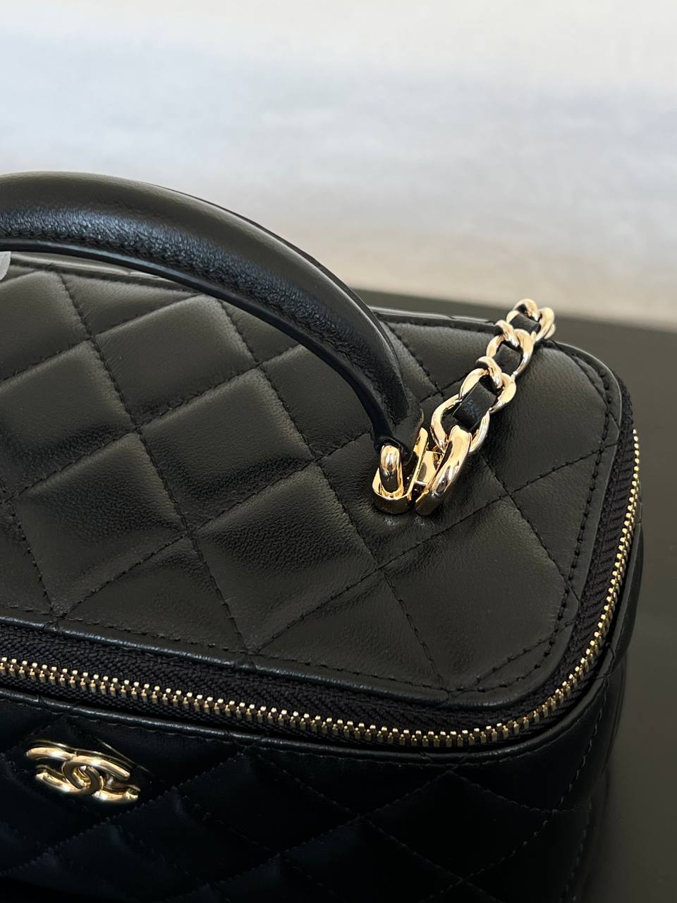 Chanel Black Lambskin Quilted Cosmetic Vanity Case
