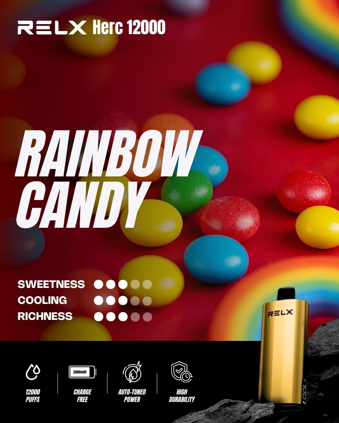 Relx Herc 12000 Puffs-RAINBOW CANDY