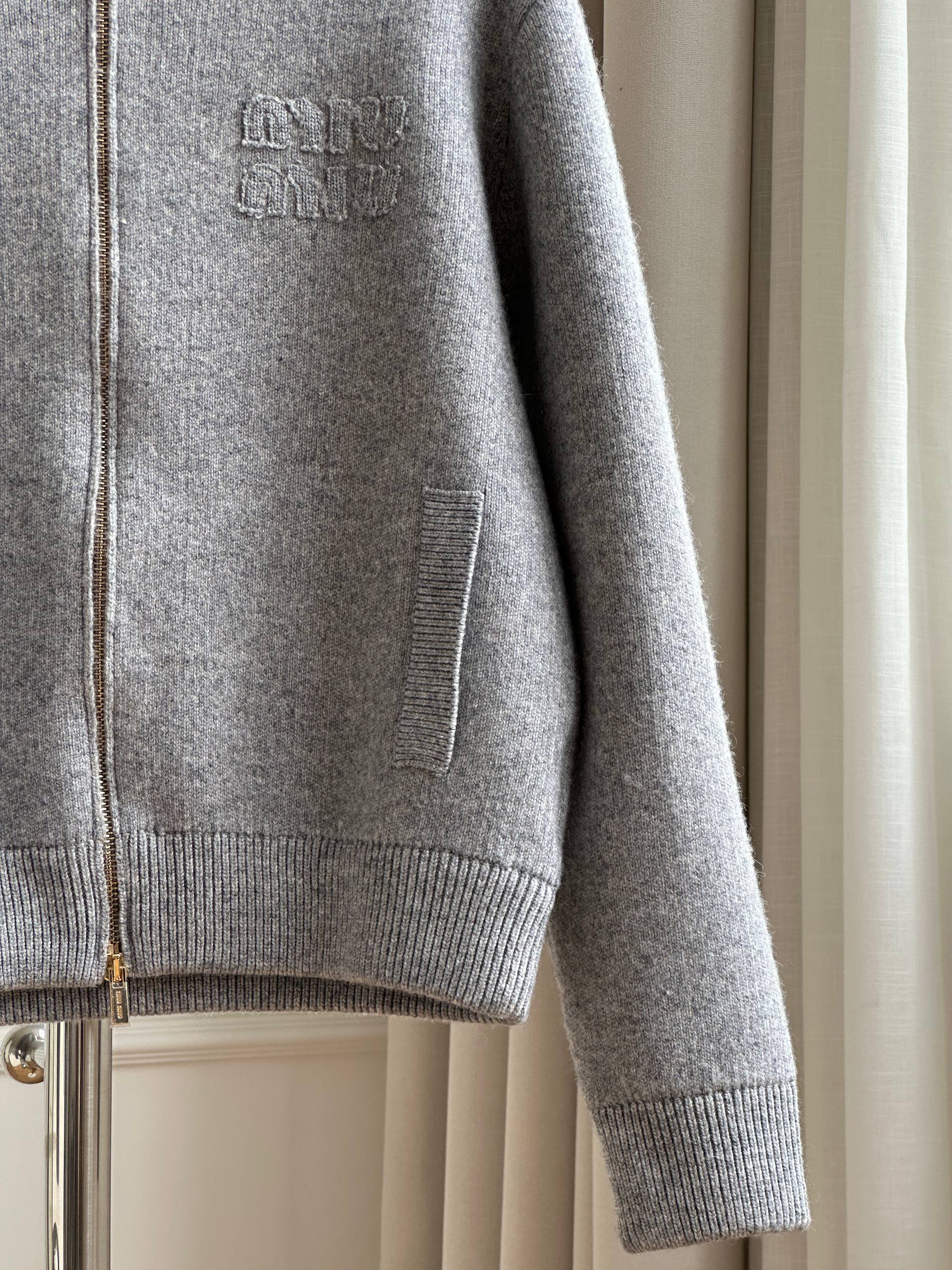 Miu Miu Collared Zip-Up Wool Knit Jacket