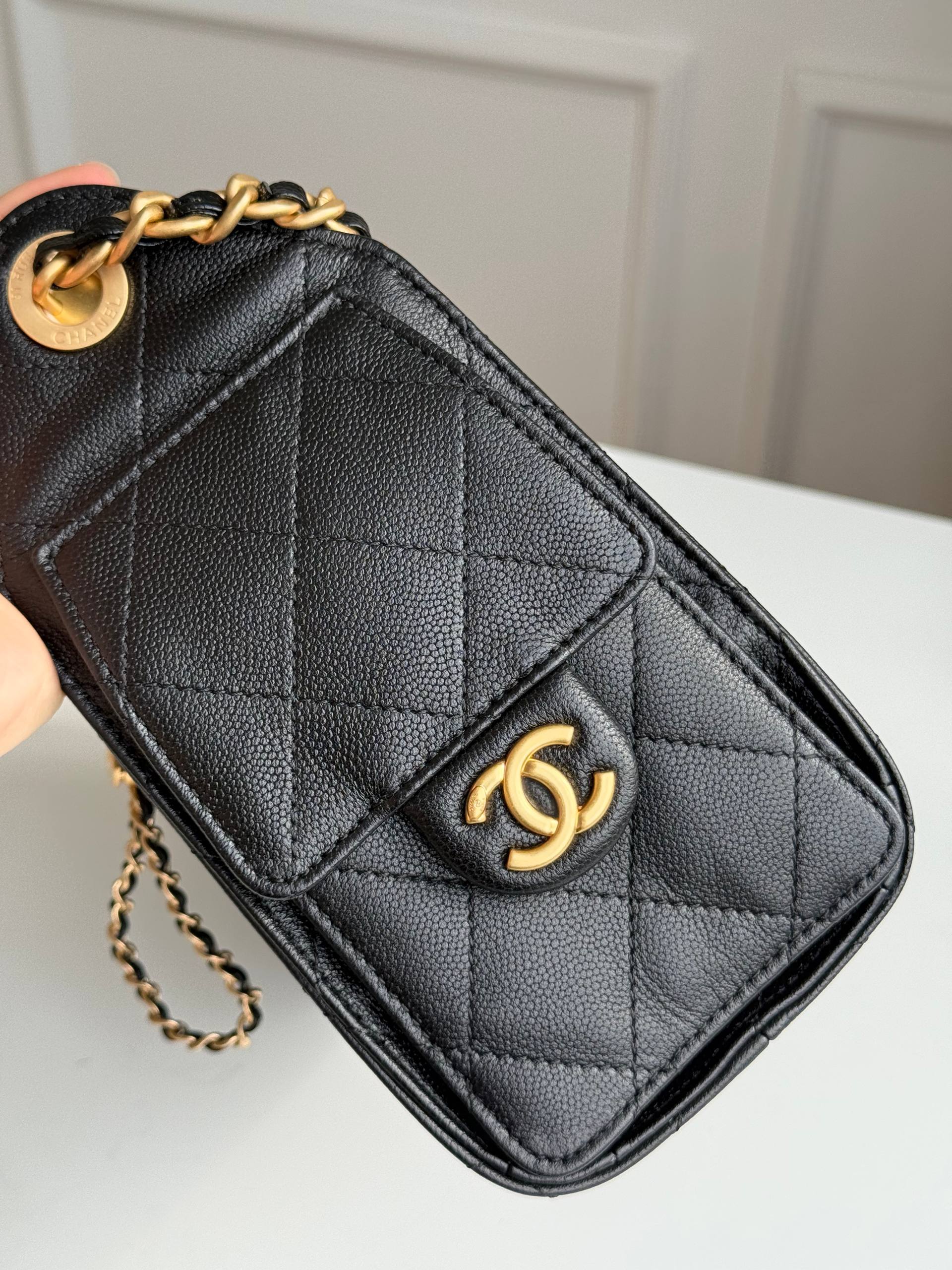 Chanel Caviar Leather Drawstring Bucket Bag with Chain Strap