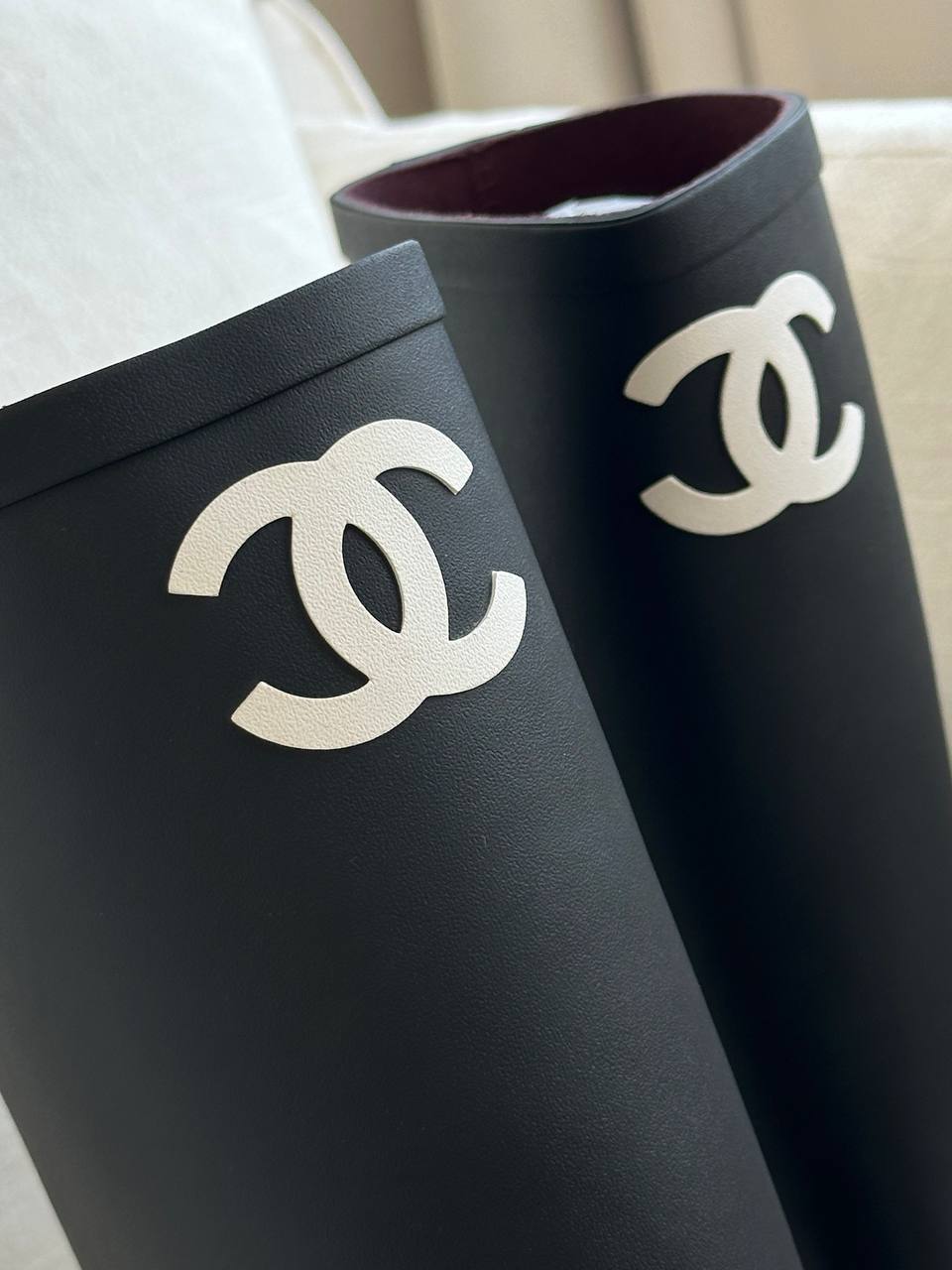 Chanel Black Rubber Mid-Calf CC Logo Rain Boots