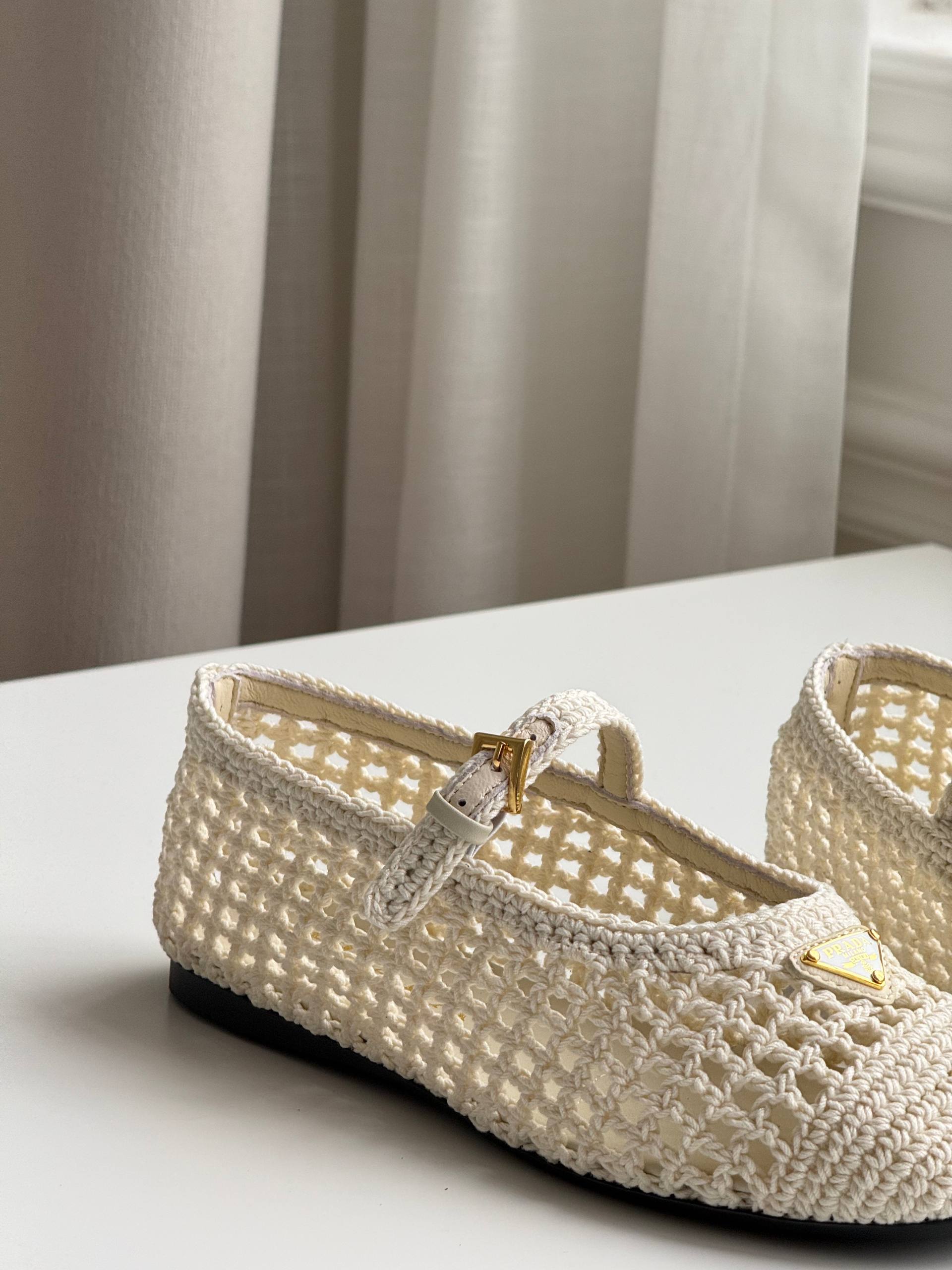 Prada Crochet Mary Jane Flats