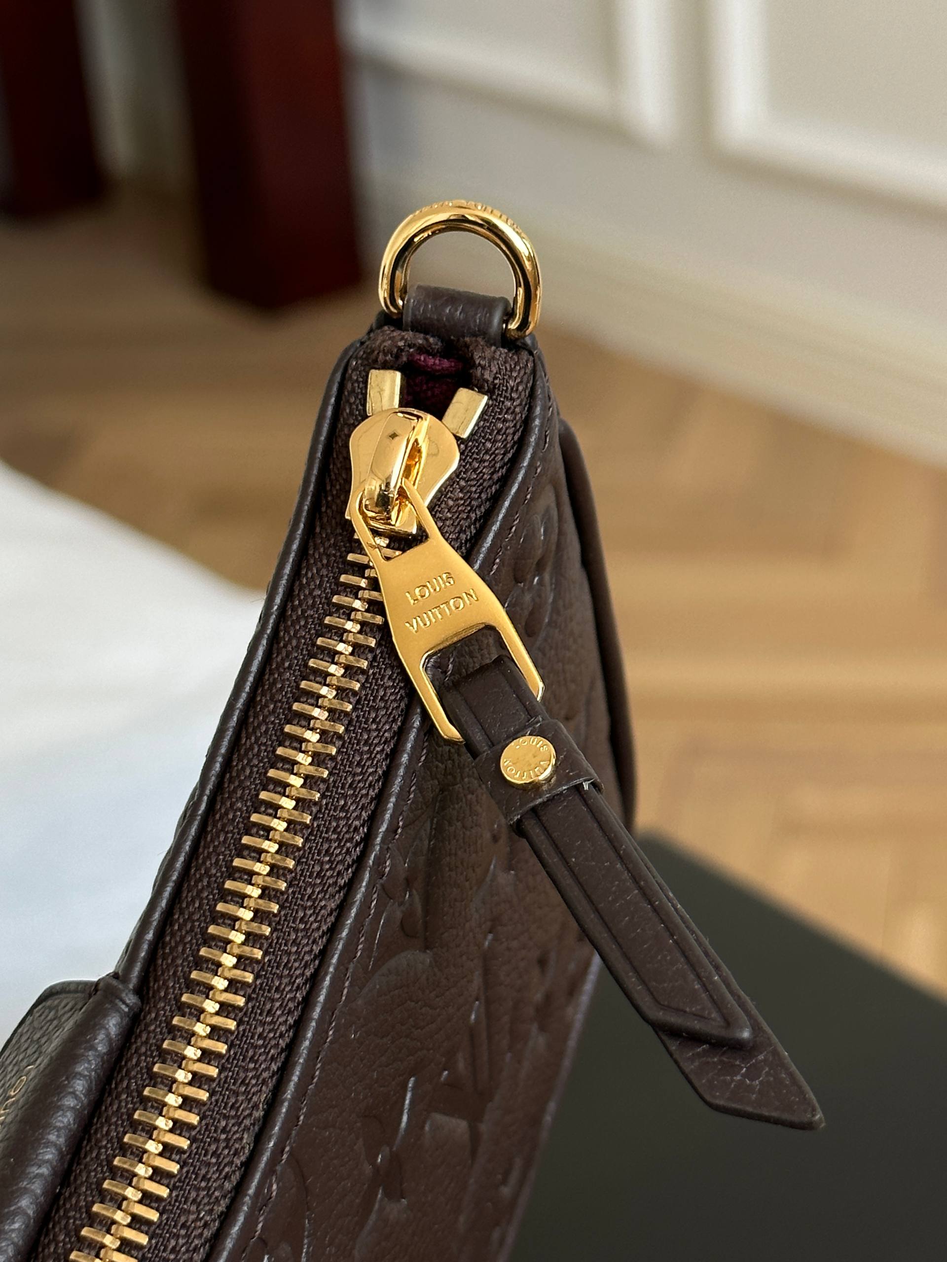 Louis Vuitton Dark Brown Embossed Monogram Leather Zip Shoulder Bag