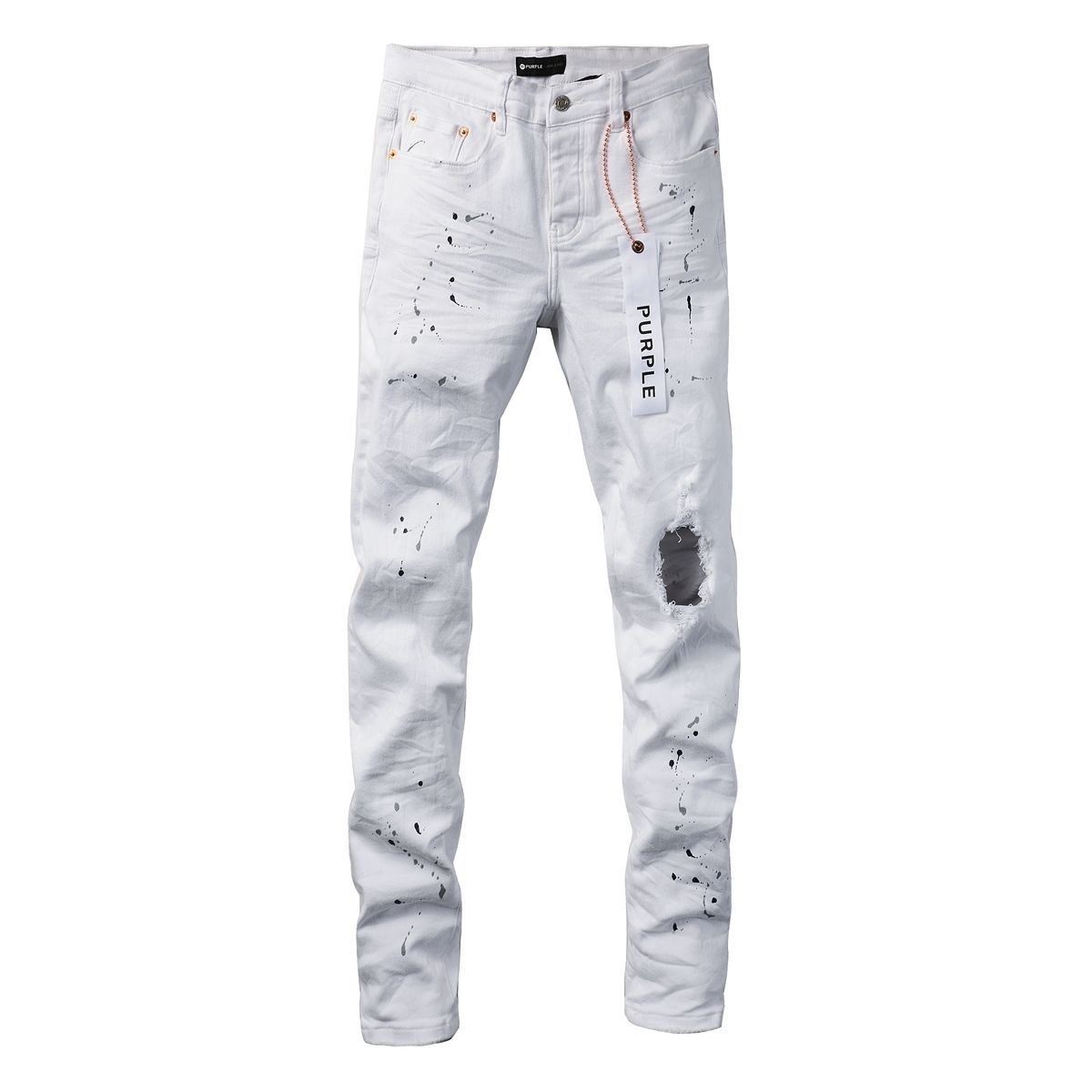 No. 9021 Paint Spots Ripped Jeans White