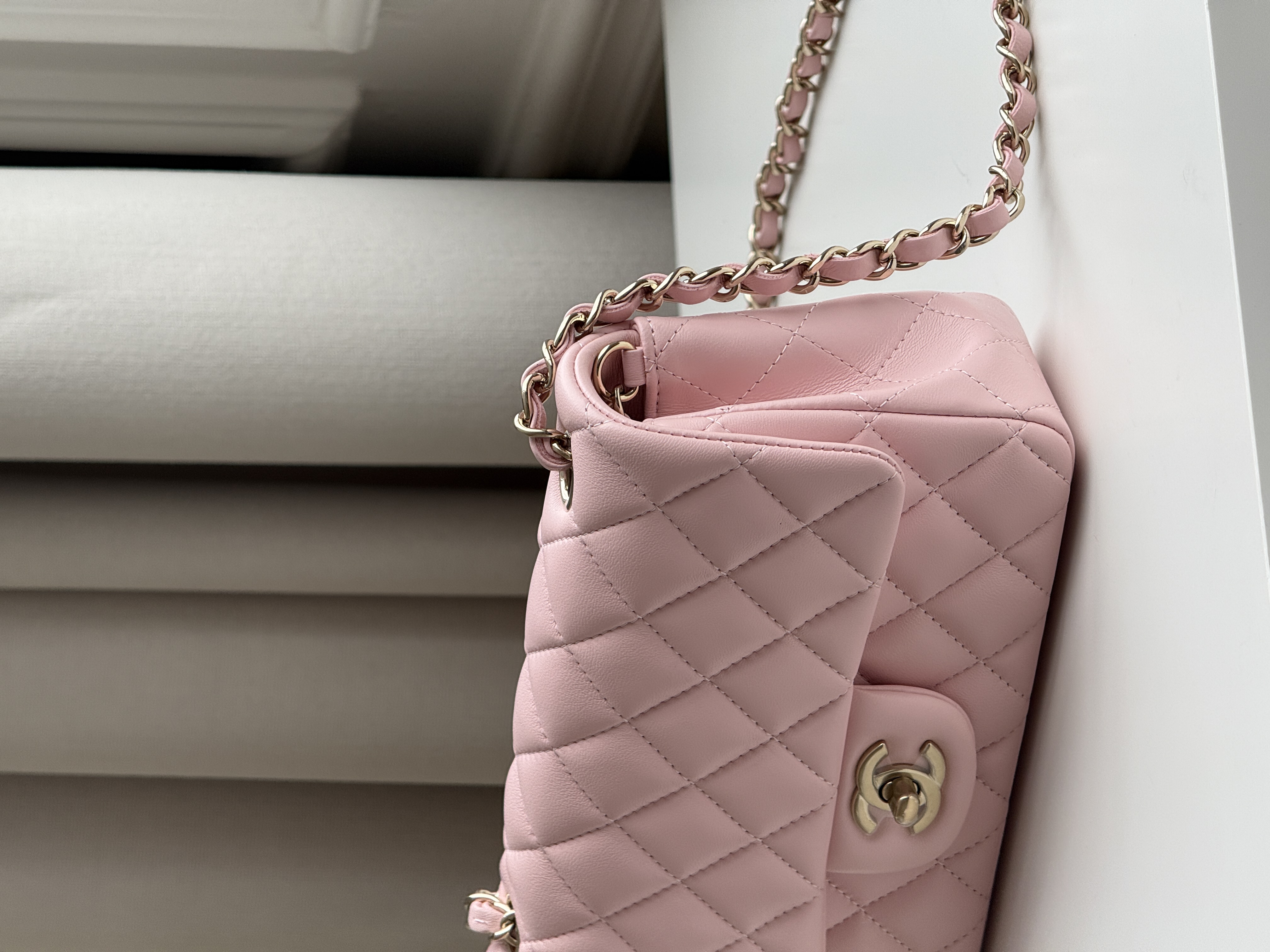 Chanel Sakura Pink Caviar Leather Classic Flap Silver CC Chain Bag