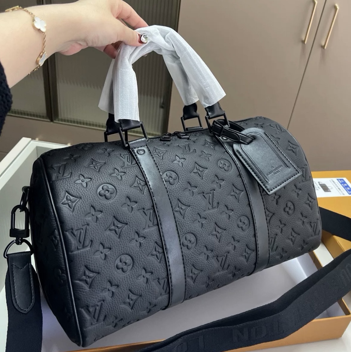LV keeppall Bag Black Color 3 size