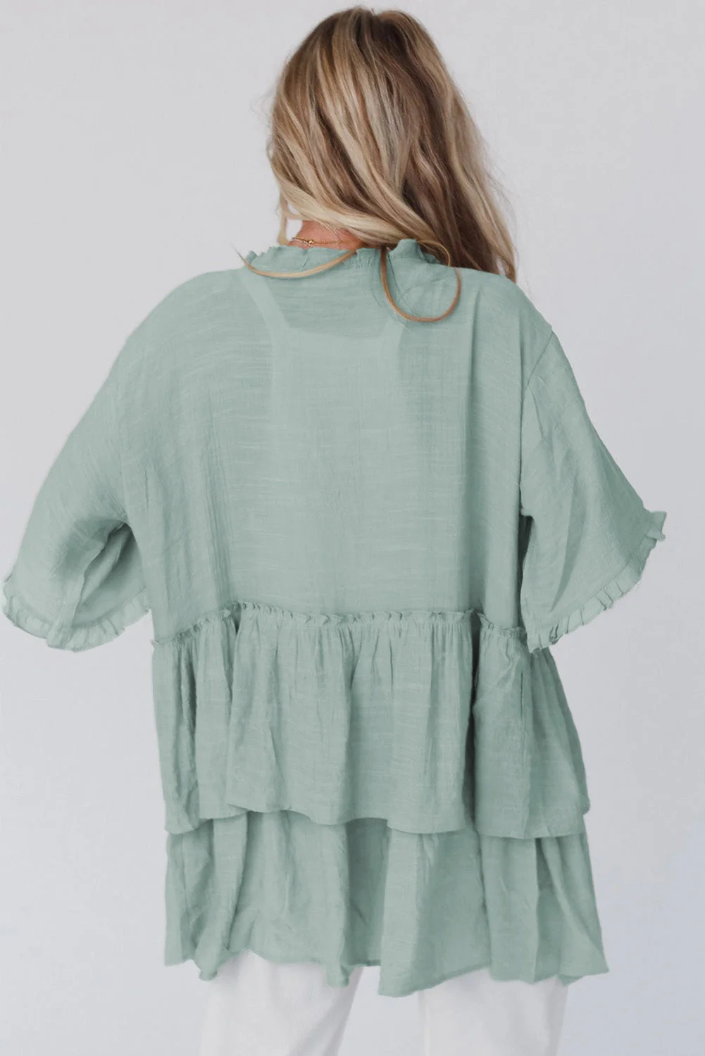 Sea foam green ruffled kimono