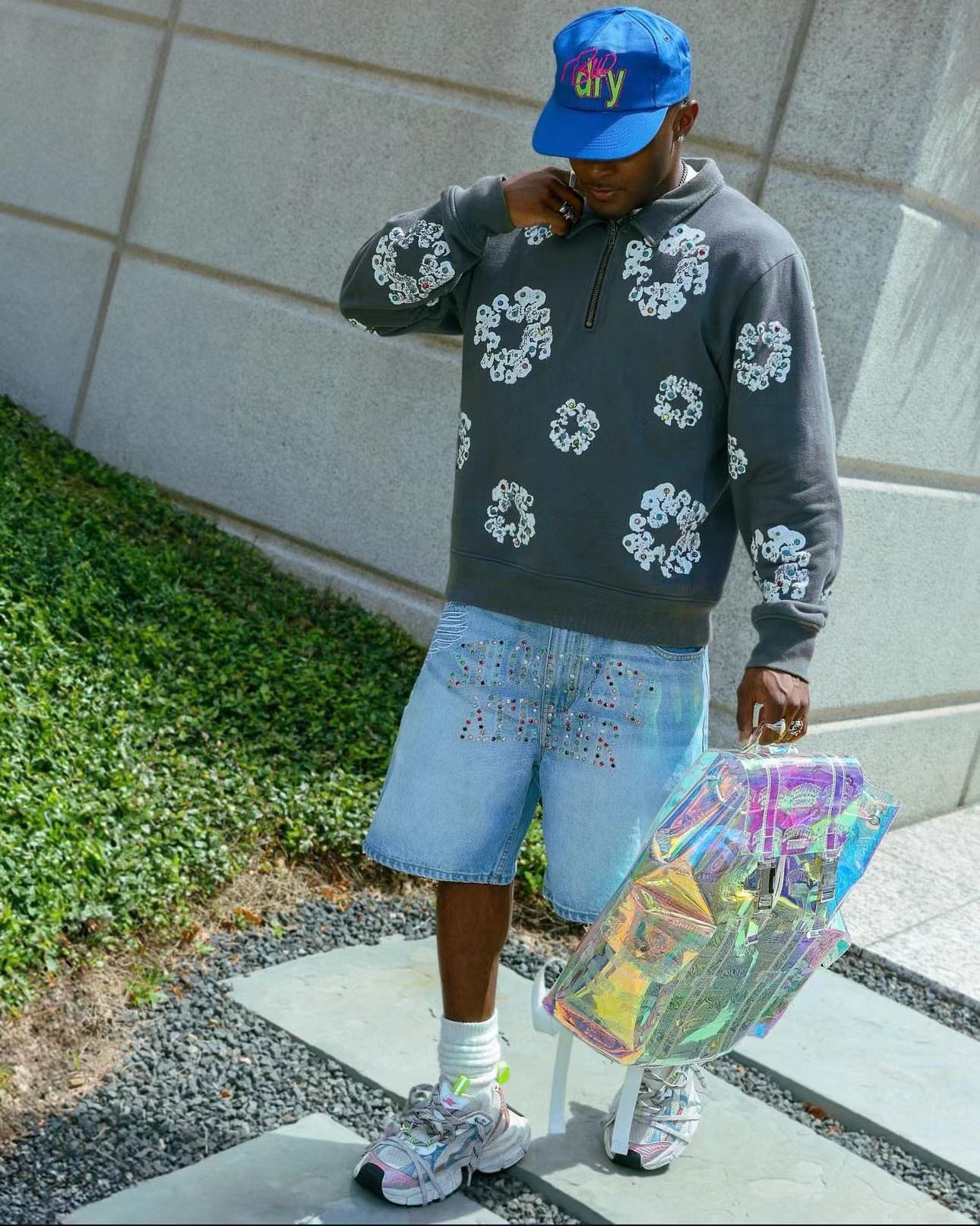 1:1 Best Quality Kapoky Rhinestone Half Zipper Crewneck