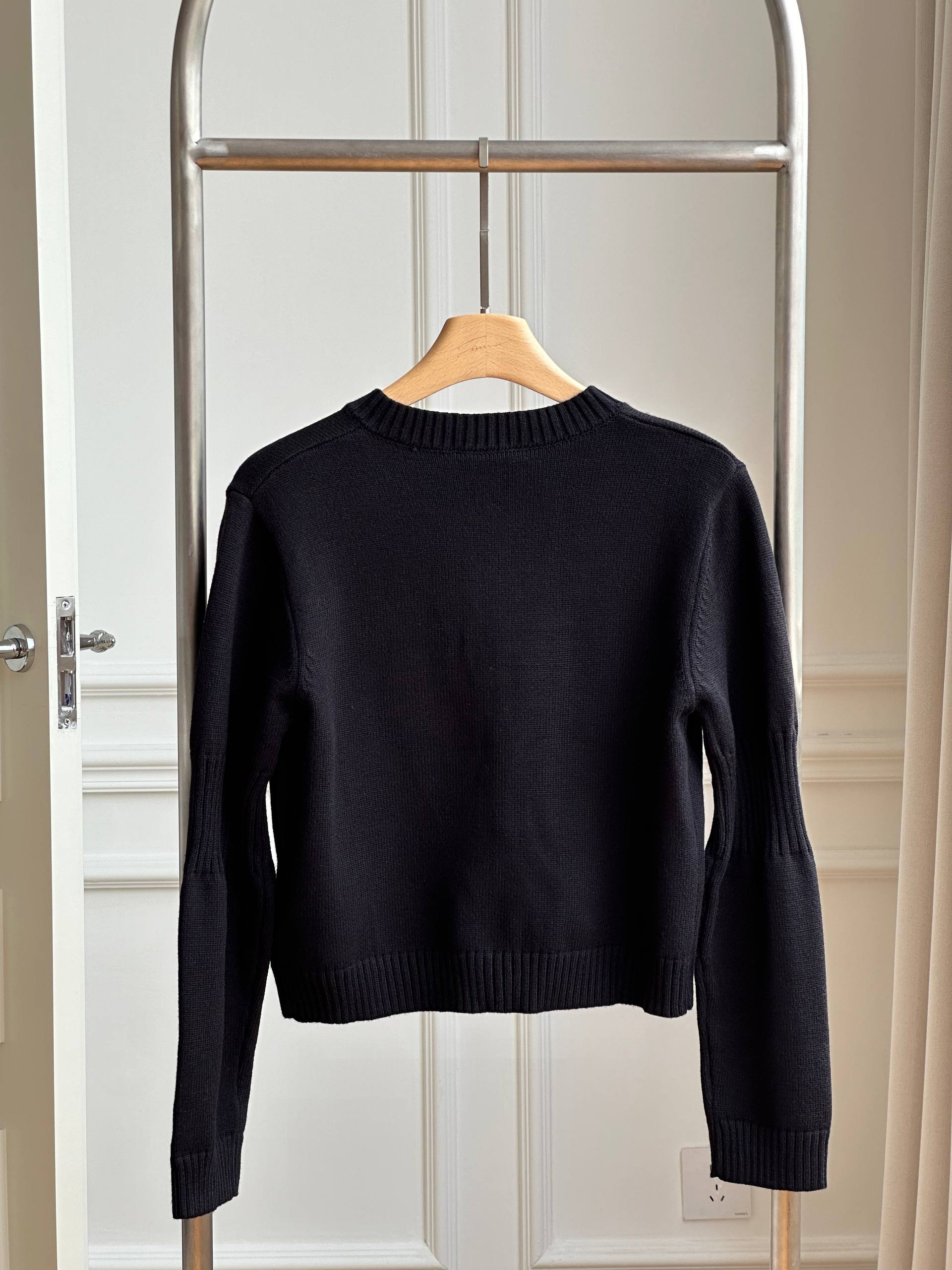 Chanel Classic Double C Buckle Black Crew Neck Knit Cardigan