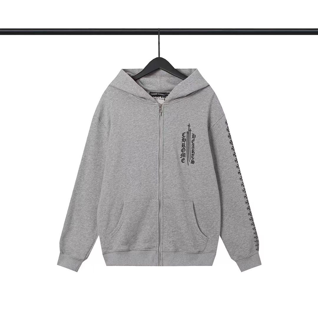 Chrome Hearts Zipper Hoodie Grey Color(need one size up)